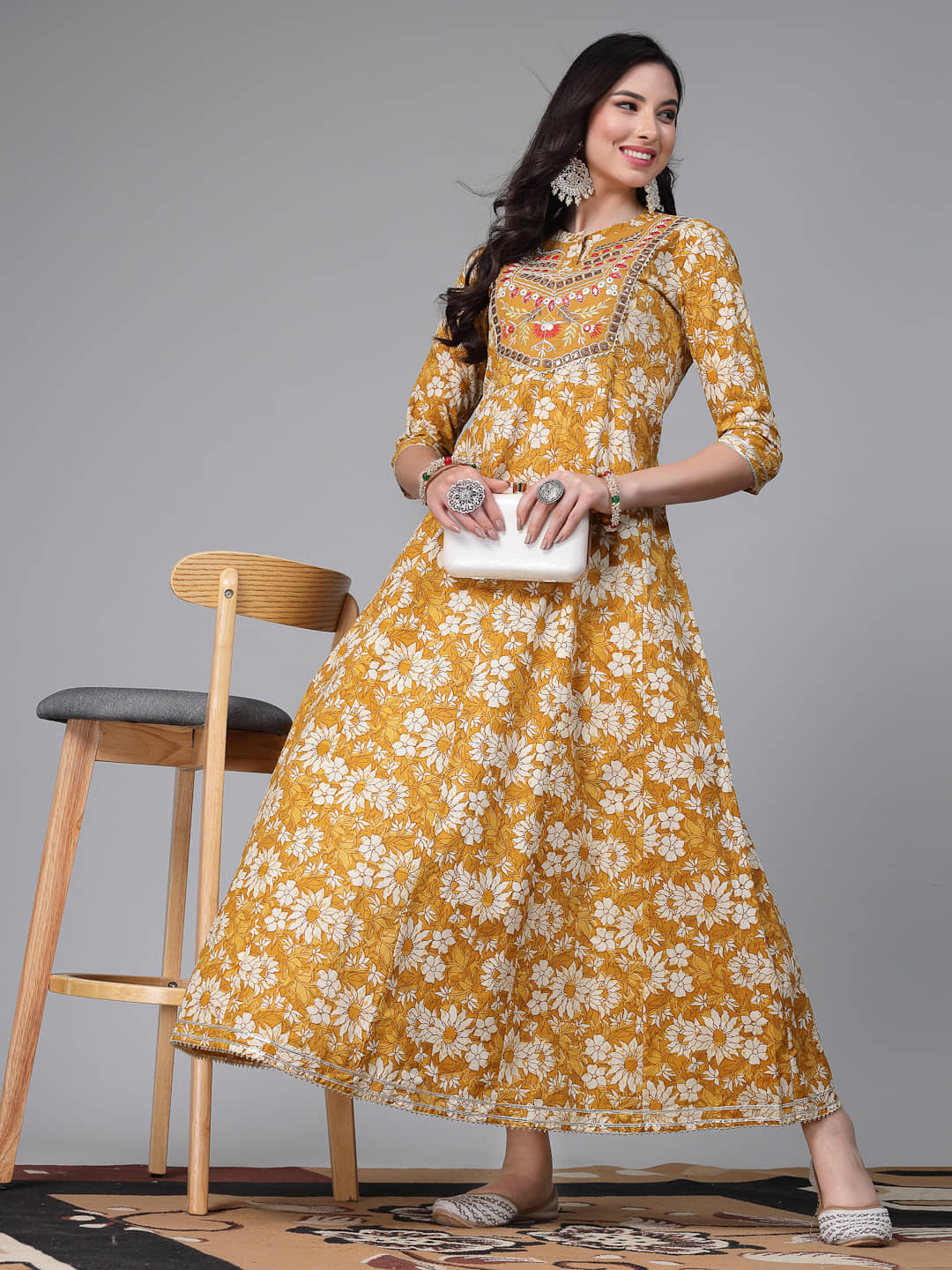 Stylum Cotton Printed Anarkali Women's Kurti - Mustard ( Pack of 1 ) - Kurtis, Tunics | Buy online on ZillyBuy