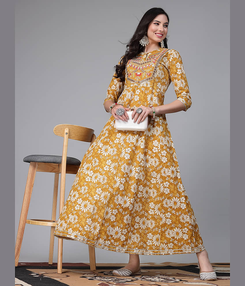 Stylum Cotton Printed Anarkali Women's Kurti - Mustard ( Pack of 1 ) - Kurtis, Tunics | Buy online on ZillyBuy