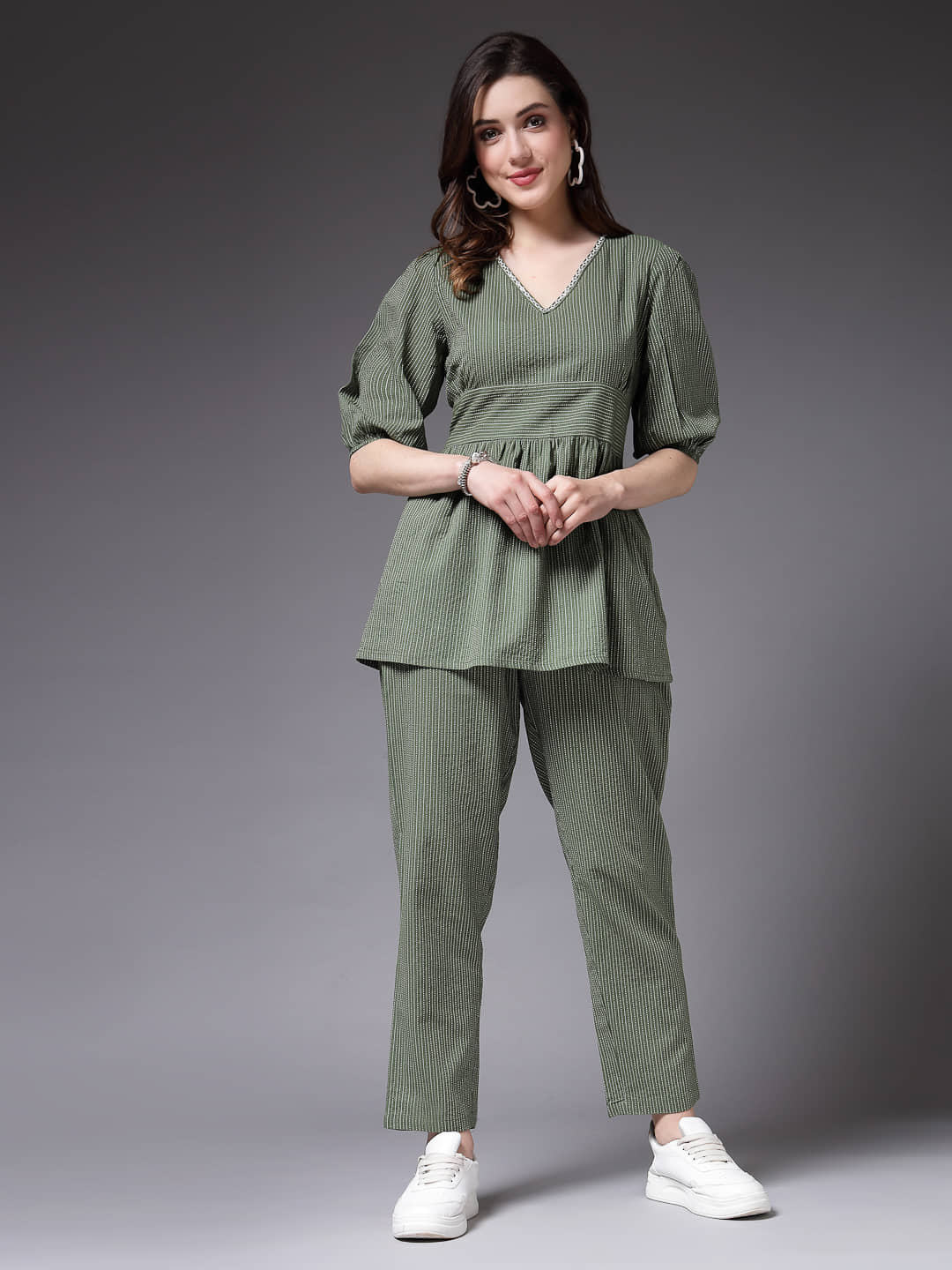 Stylum Women Self Design Top With Trousers Co-Ord Set ( Beige )