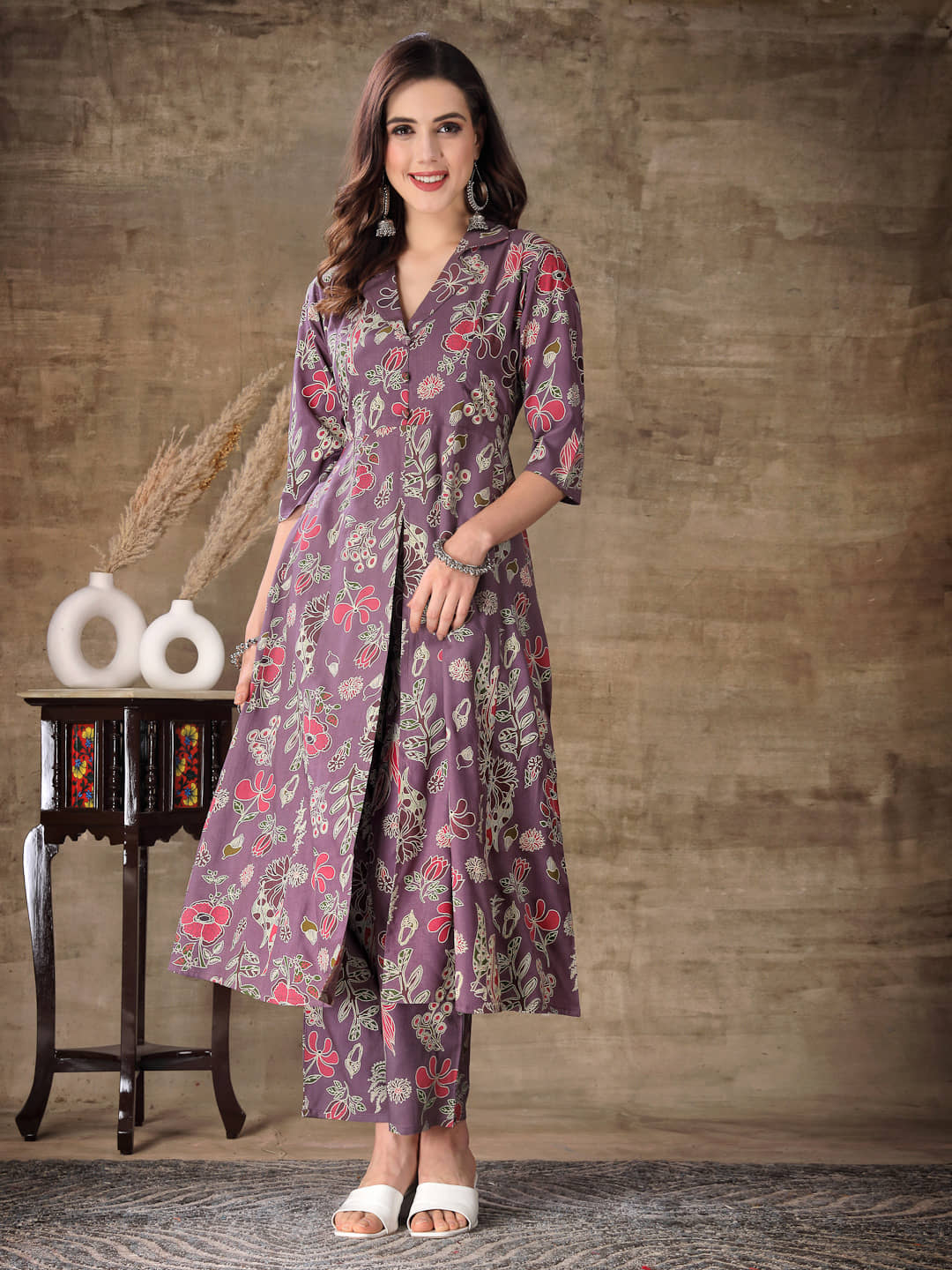 Stylum Women Printed Top With Trousers Co-Ord Set ( Mauve )