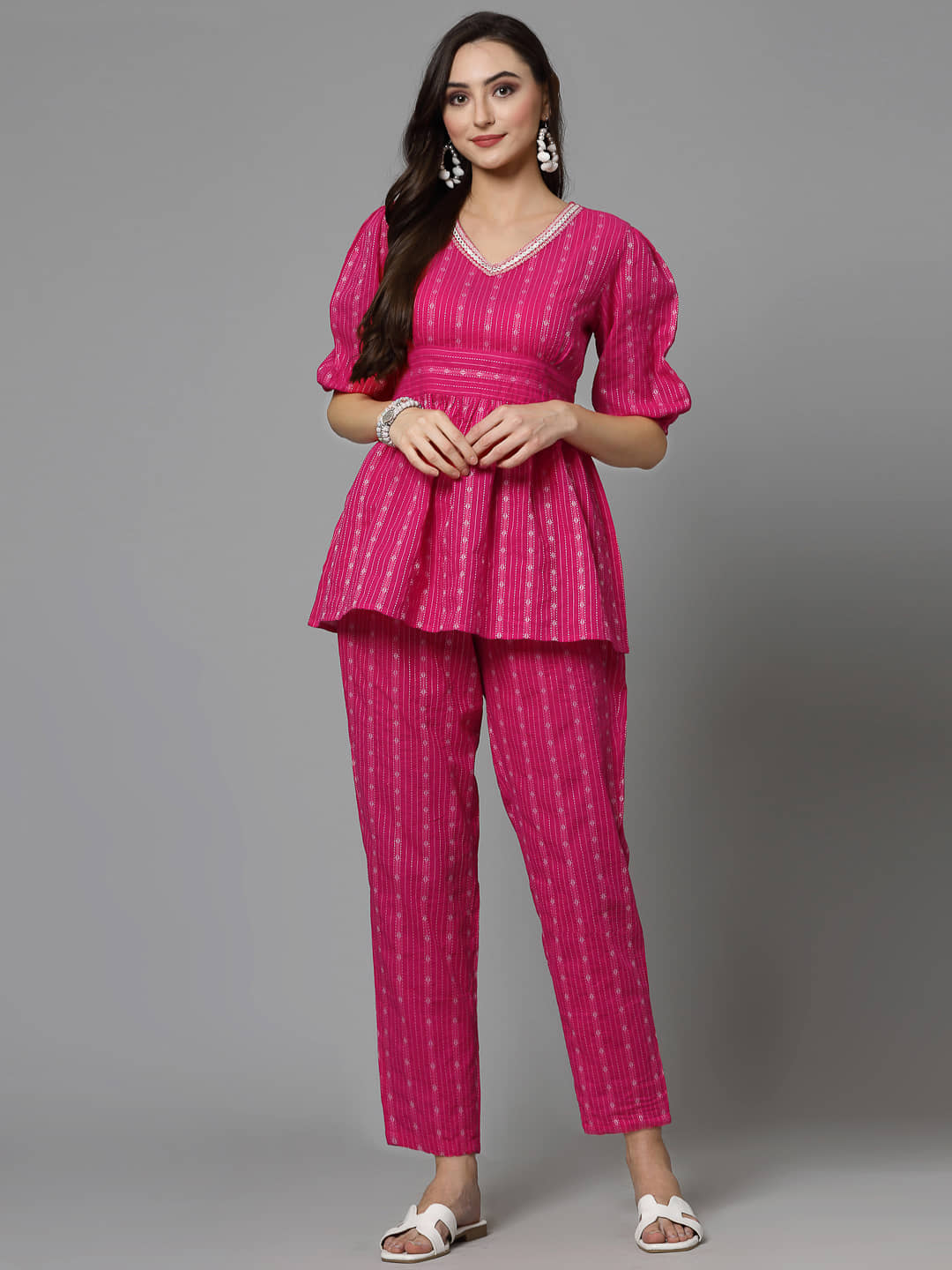 Stylum Women Self Design Top With Trousers Co-Ord Set ( Pink )