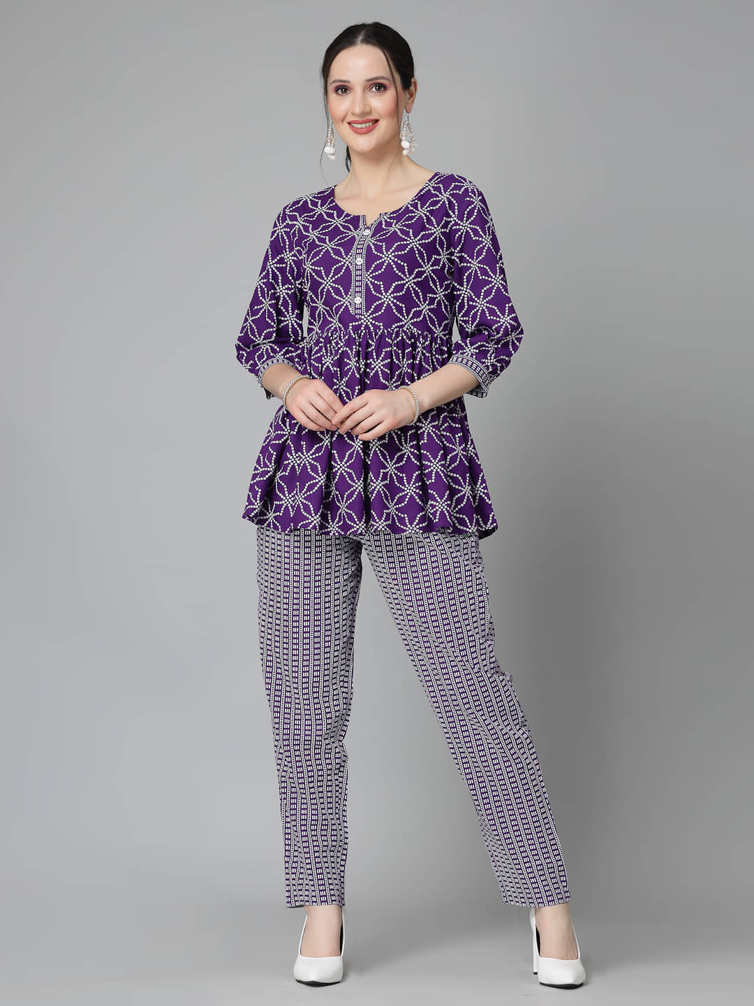     			Stylum Women Printed Top With Trousers Co-Ord Set ( Purple )