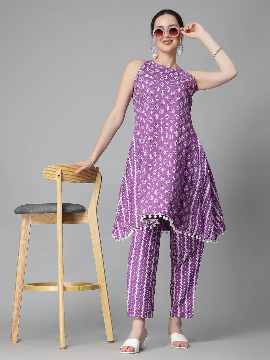 Stylum Women Printed Top With Trousers Co-Ord Set ( Purple )