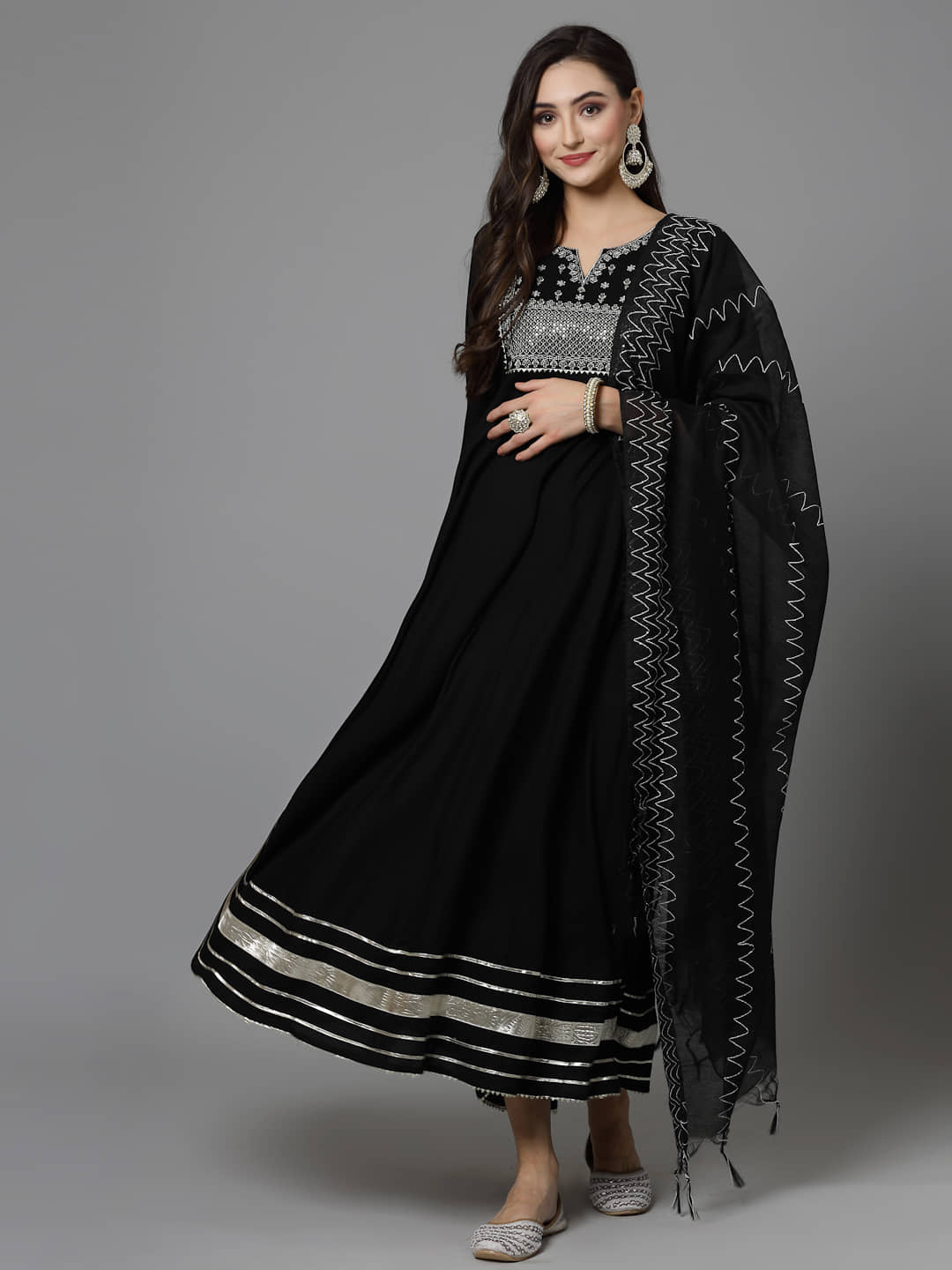 Stylum Rayon Embroidered Anarkali Women's Kurti with Dupatta - Black ( Pack of 1 ) - Kurtis, Tunics | Buy online on ZillyBuy