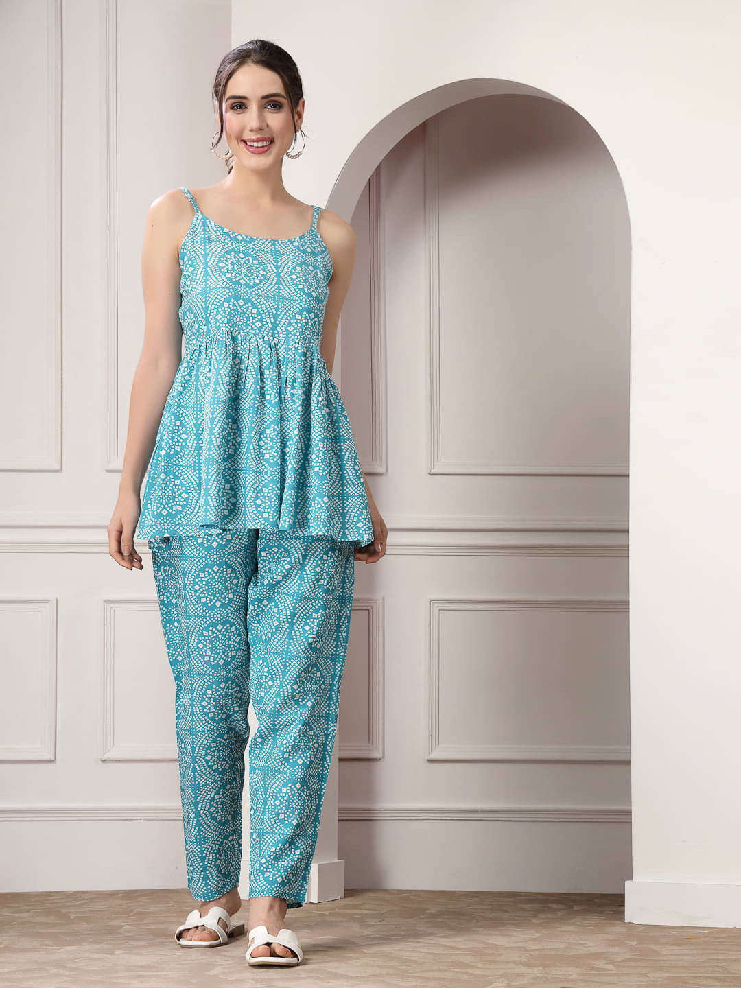     			Stylum Women Printed Top With Trousers Co-Ord Set ( Turquoise )