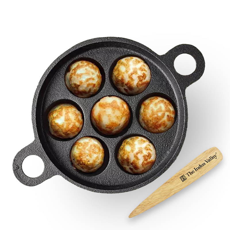     			The Indus Valley Paniyaram Pan&Picker Cast Iron No Coating Appam Patra ( Pack of 1 )