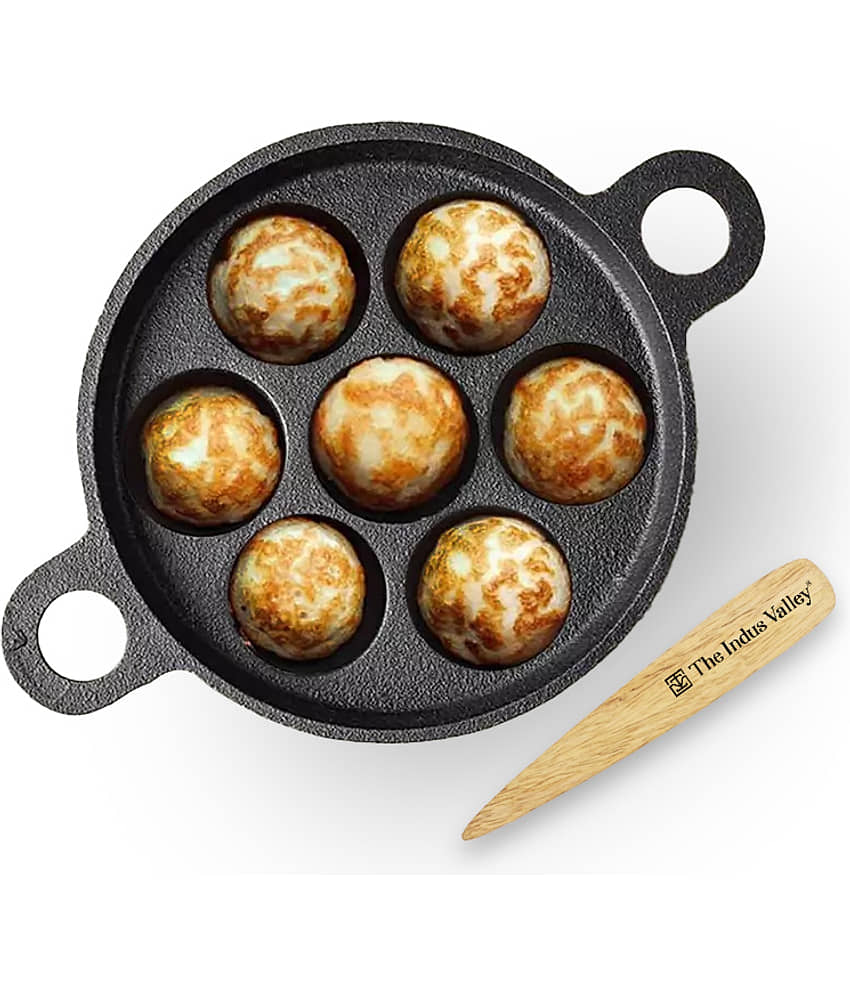 The Indus Valley Paniyaram Pan&Picker Cast Iron No Coating Appam Patra ( Pack of 1 ) - Cookware | Buy online on ZillyBuy