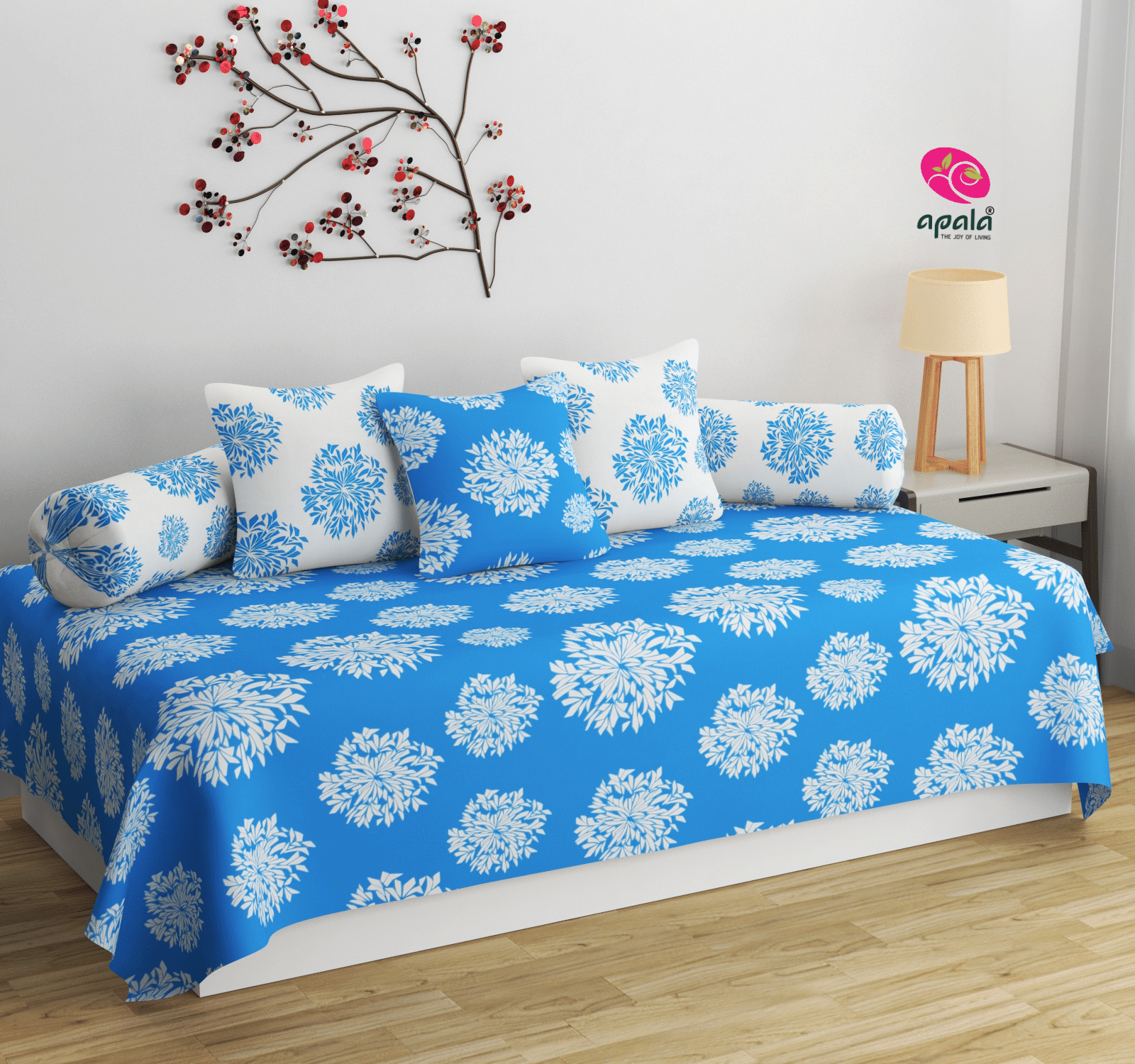 Apala Microfibre Polka Dots Diwan Set 6 Pcs - Blue Apala Microfibre Polka Dots Diwan Set 6 Pcs - Blue