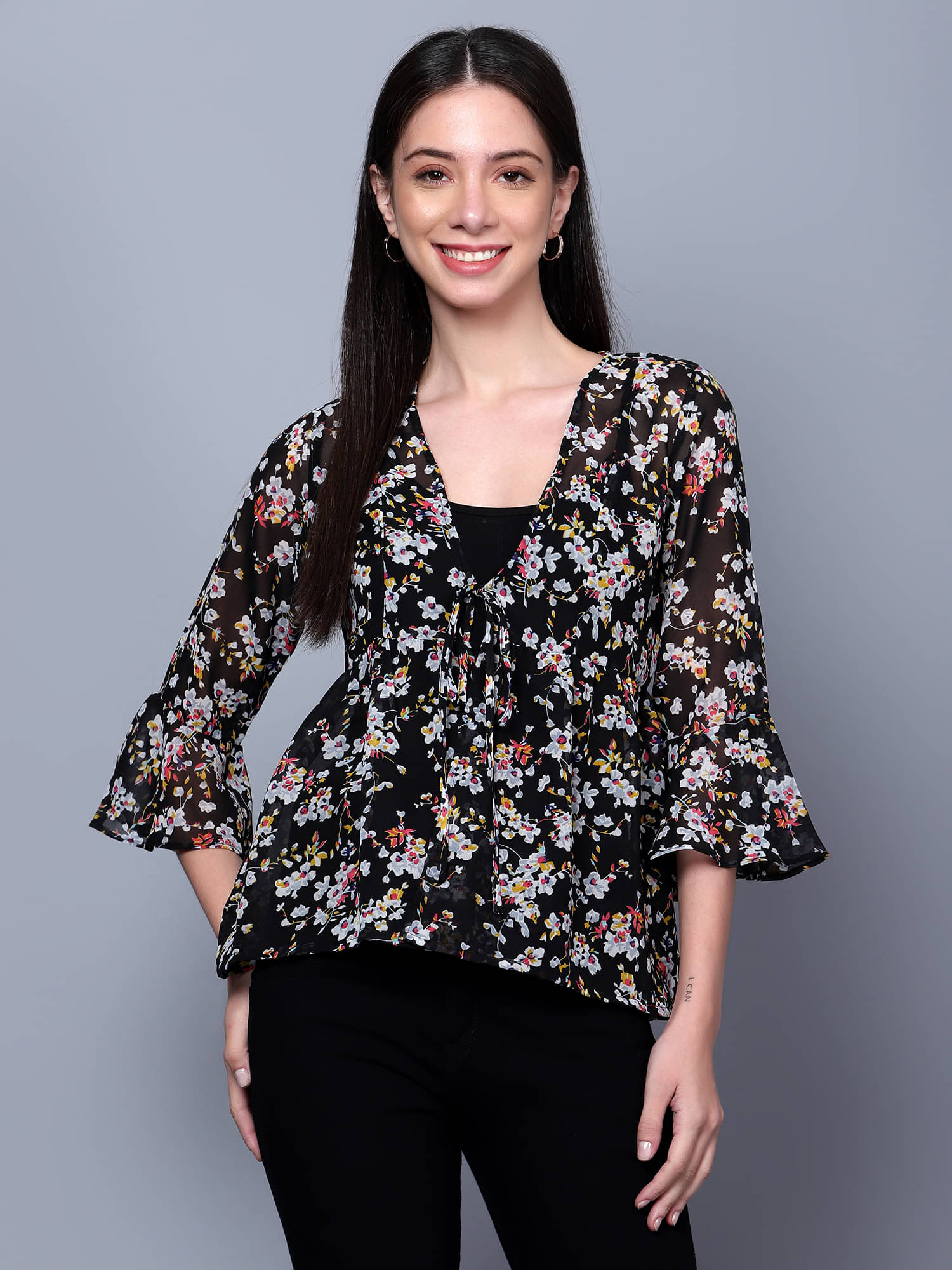     			GALWIZ Georgette Women's Shrugs - Black ( )