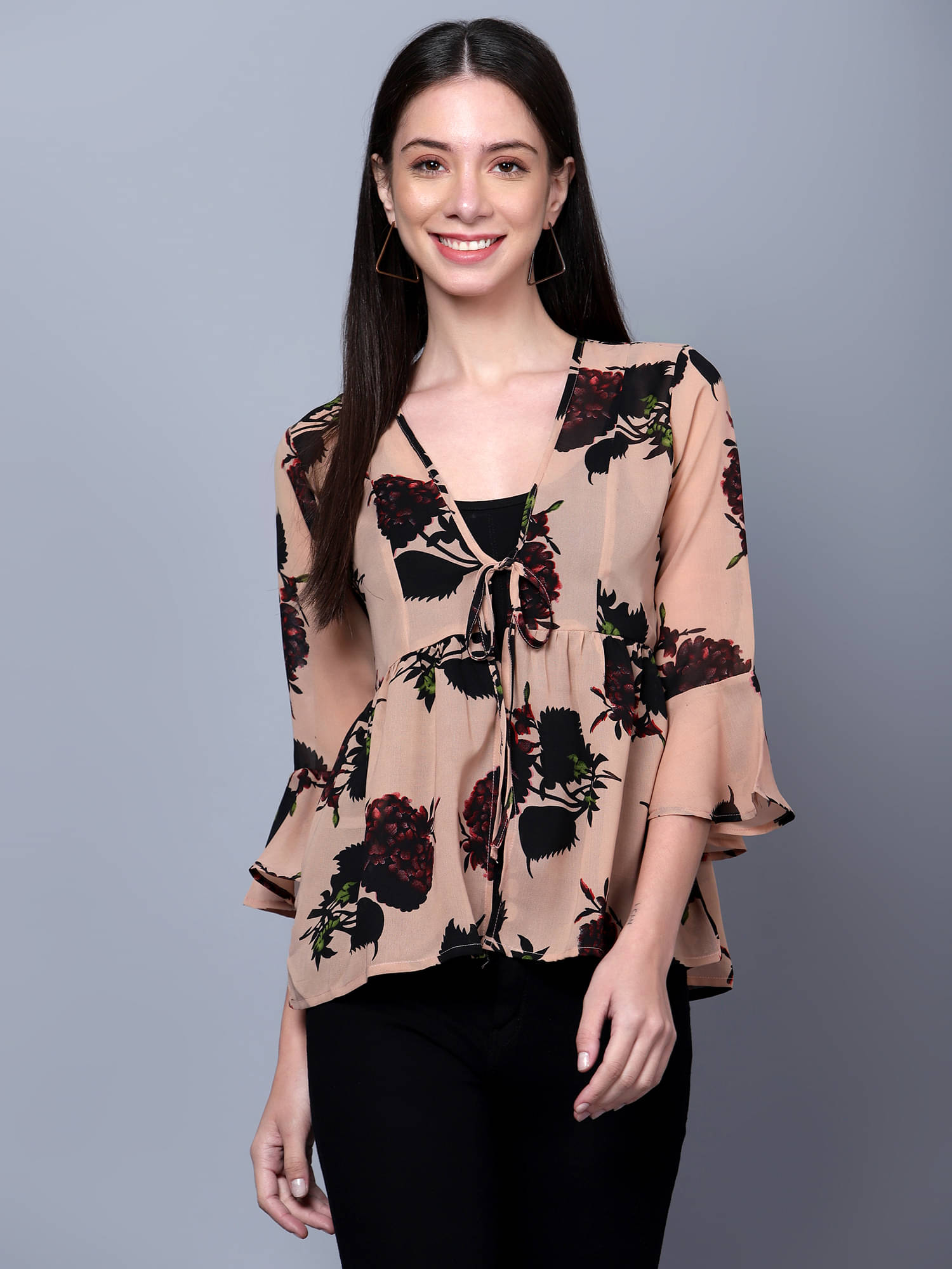     			GALWIZ Georgette Women's Shrugs - Brown ( Single )