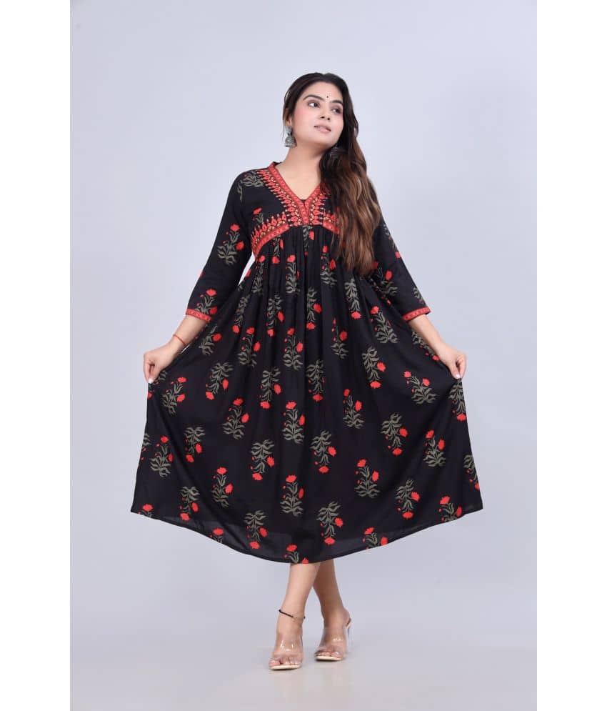 Gobya Rayon Printed Anarkali Women's Kurti - Black ( Pack of 1 ) - Kurtis, Tunics | Buy online on ZillyBuy