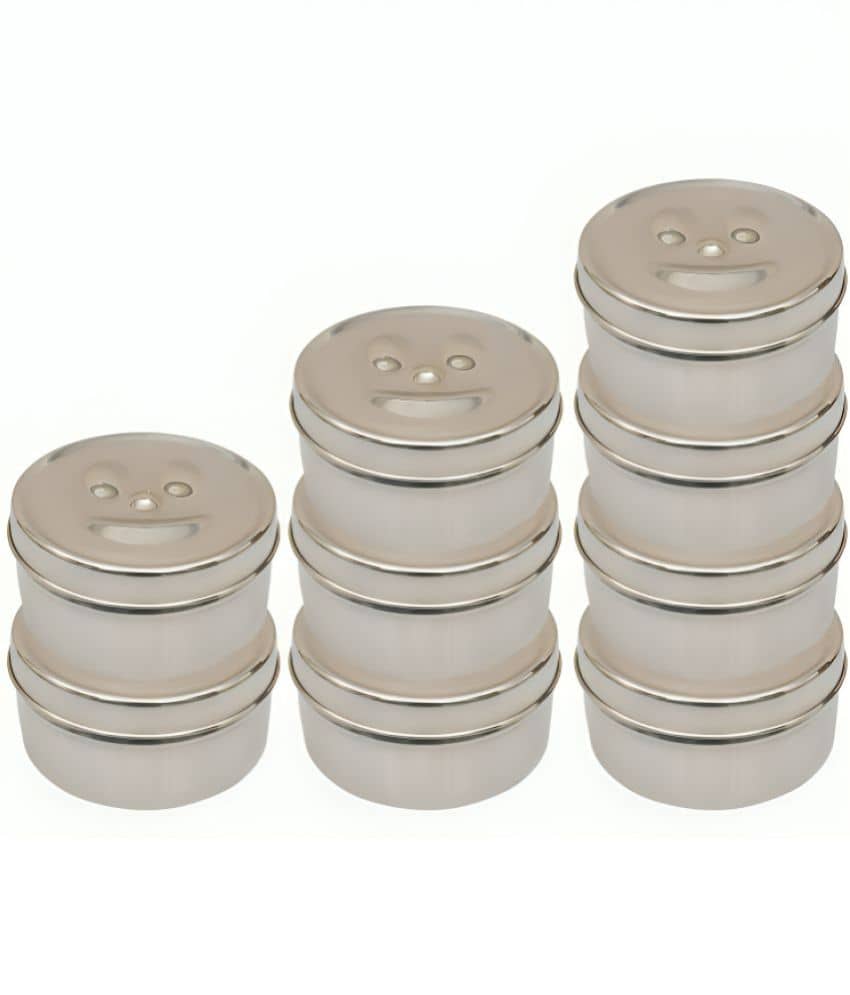 Kitcorner Keep Smiling Steel Silver Food Container ( Set of 9 )