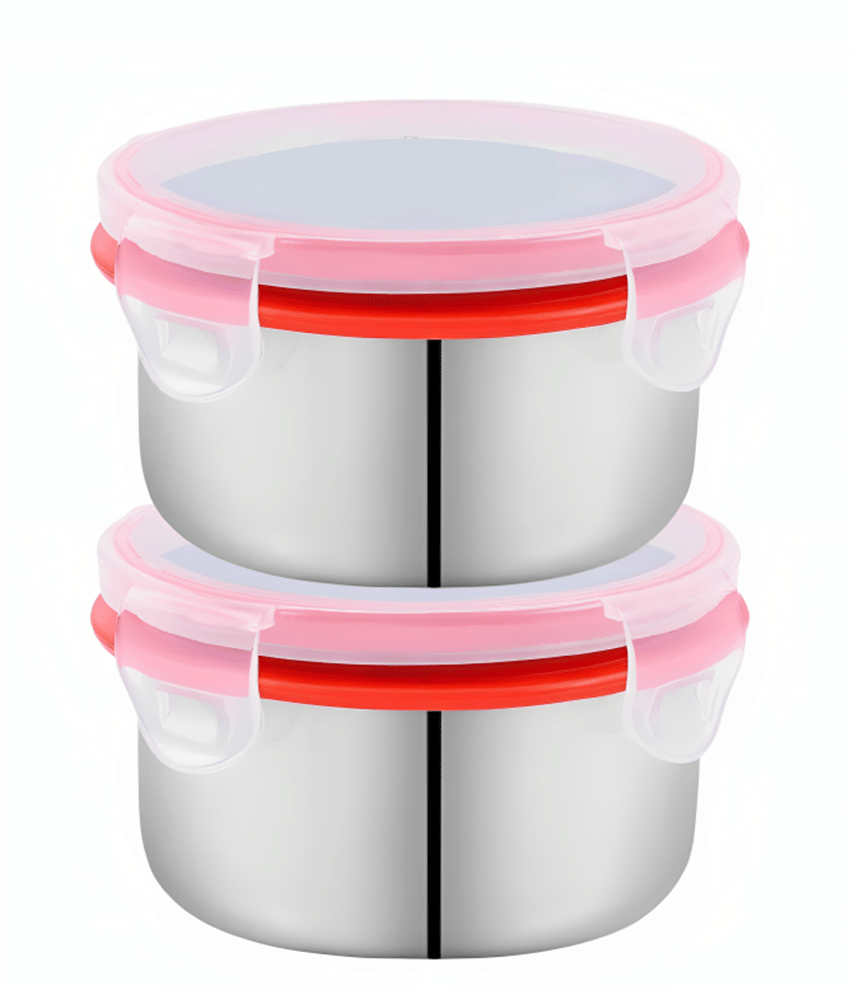 Kitcorner Lock N Steel Steel Red Food Container ( Set of 2 )