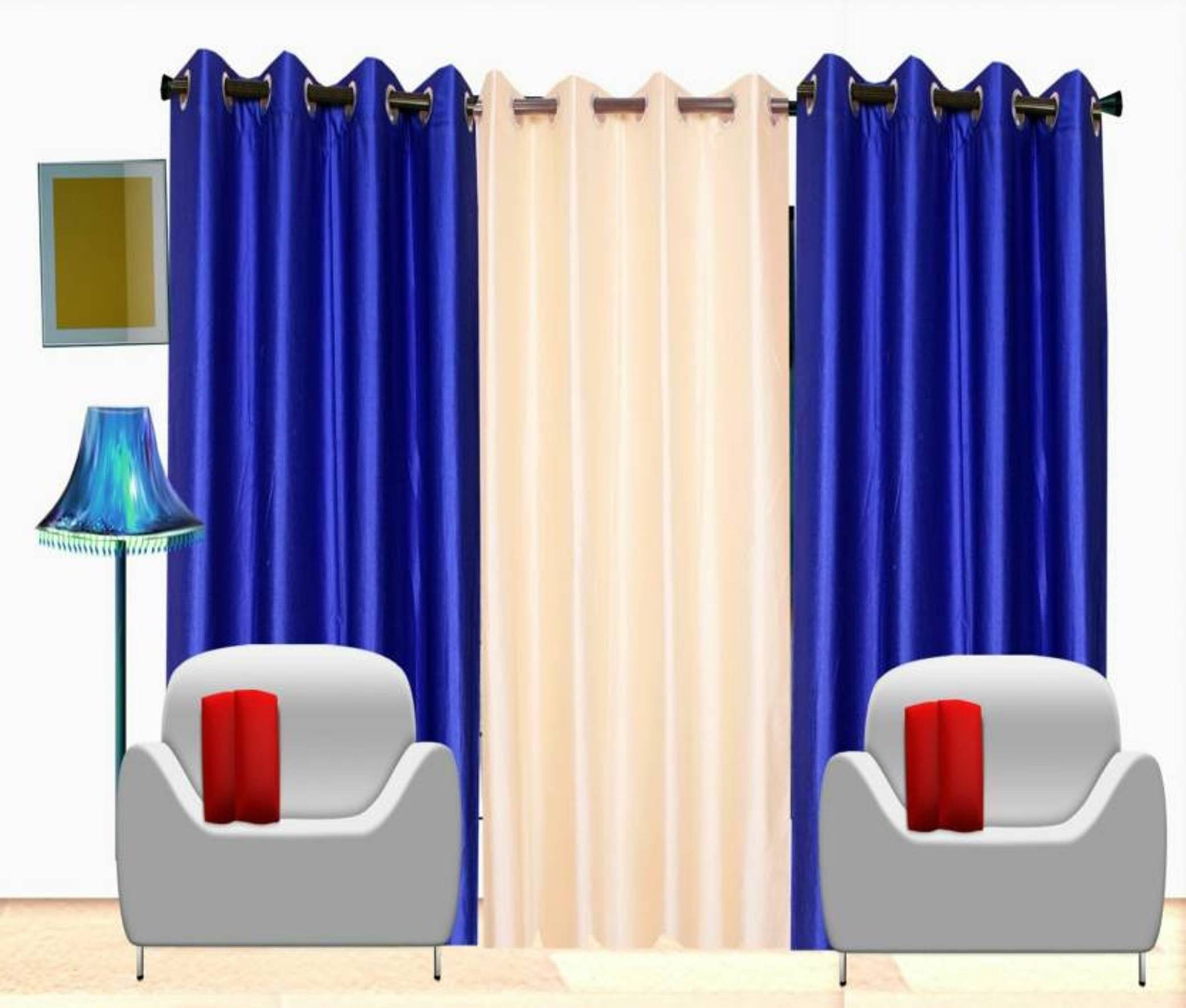 BELLA TRUE Solid SemiTransparent Eyelet Curtain 9 ft ( Pack of 3 )  Blue     			BELLA TRUE Solid SemiTransparent Eyelet Curtain 9 ft ( Pack of 3 )  Blue