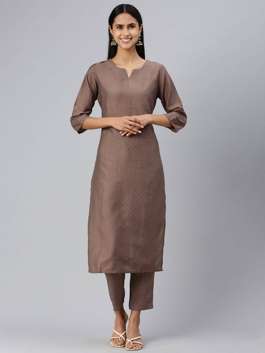 Hritika Cotton Solid Kurti With Pants Women's Stitched Salwar Suit - Dark Grey ( Pack of 1 ) Hritika Cotton Solid Kurti With Pants Women's Stitched Salwar Suit - Dark Grey ( Pack of 1 )