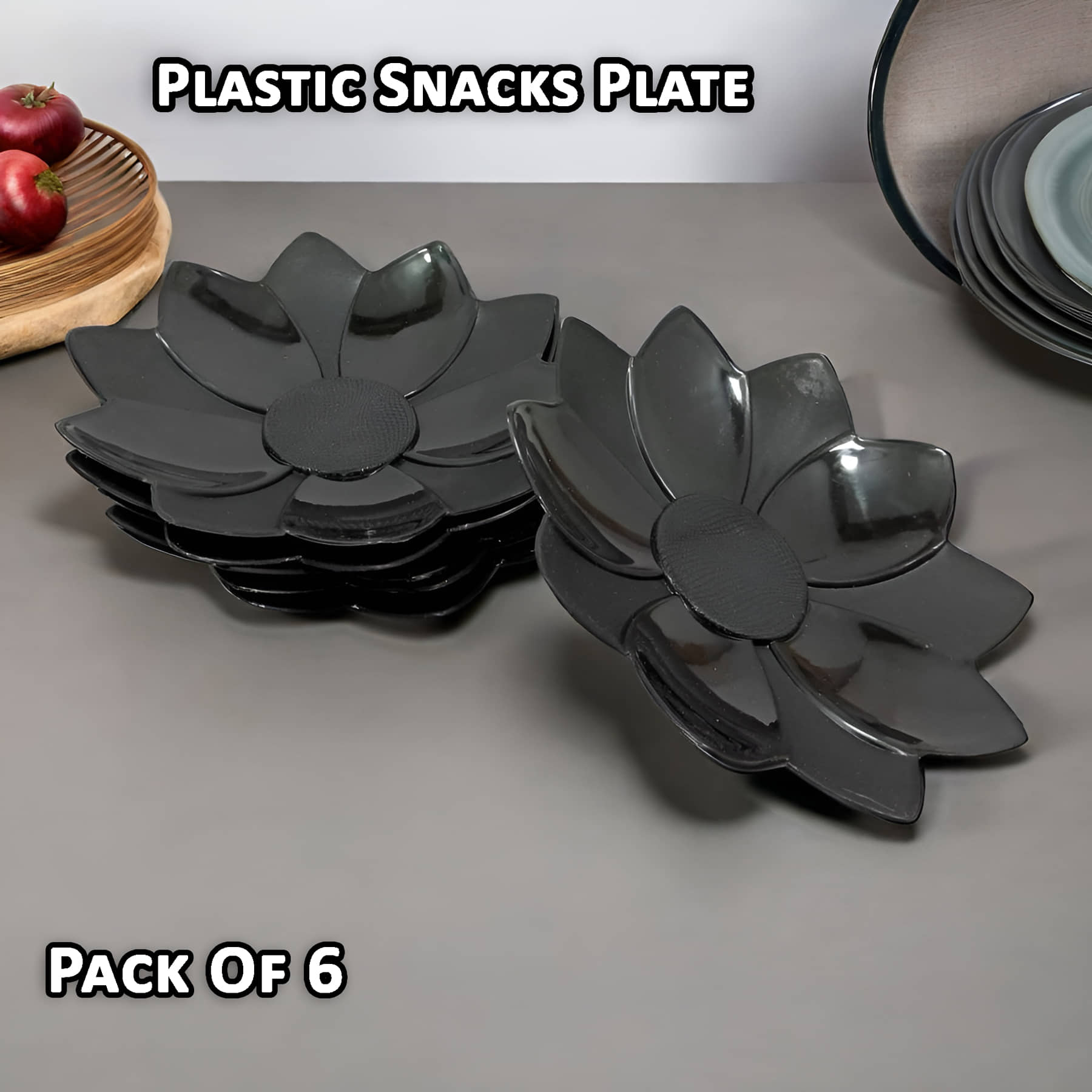 Inpro 6 Pcs Plastic Black Quarter Plate