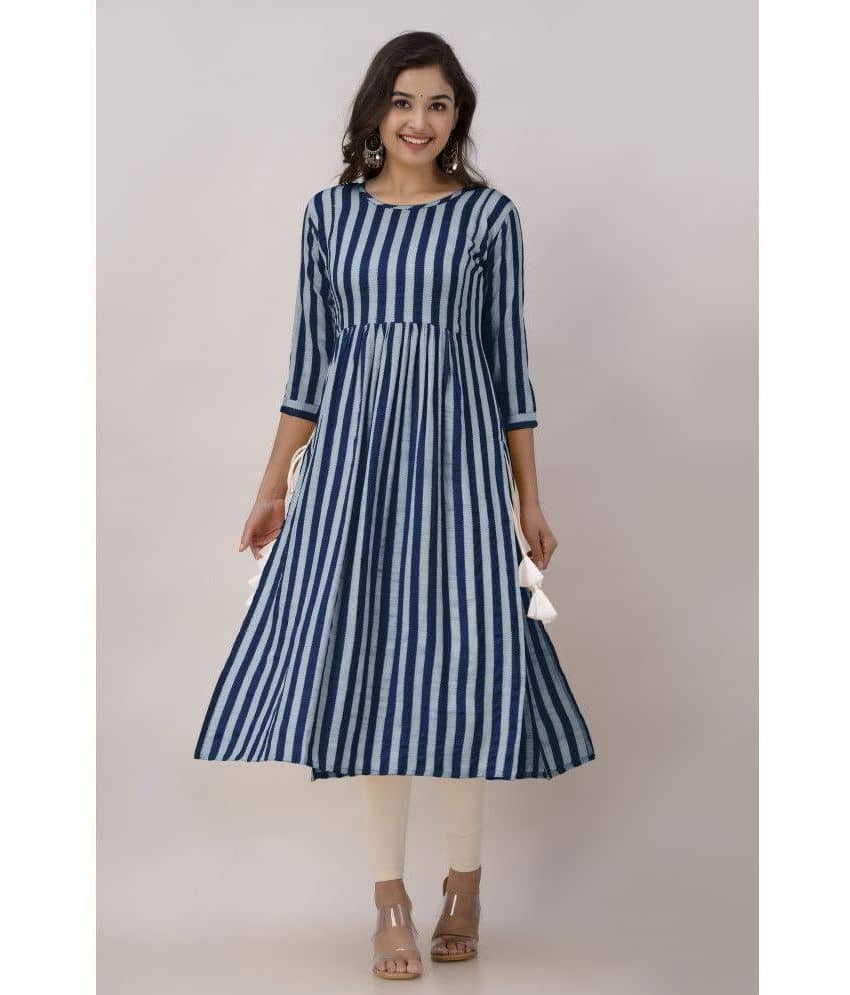 Kapadia Rayon Striped Nayra Women's Kurti - Navy ( Pack of 1 ) - Kurtis, Tunics | Buy online on ZillyBuy