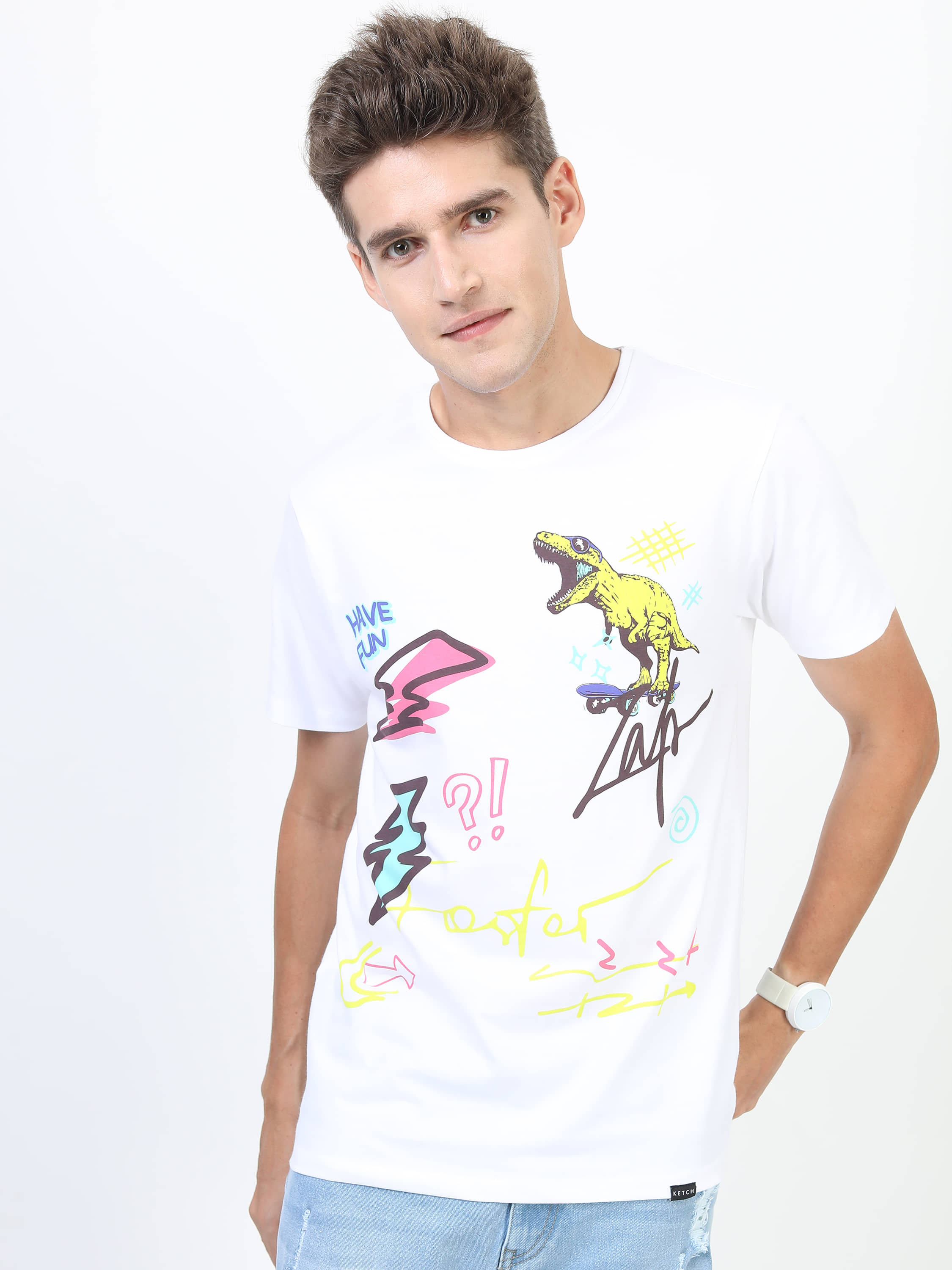 Ketch Pack of 1 100% Cotton Slim Fit Men's T-Shirt ( White )