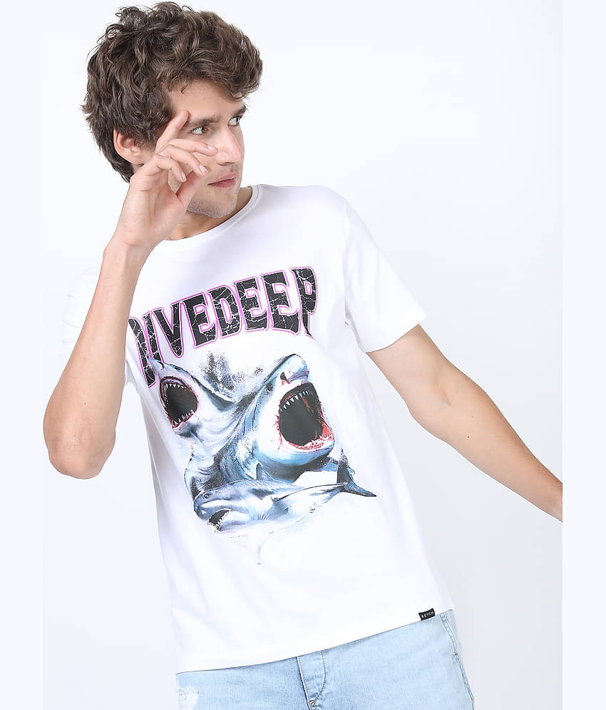 Ketch Pack of 1 100% Cotton Slim Fit Men's T-Shirt ( White )