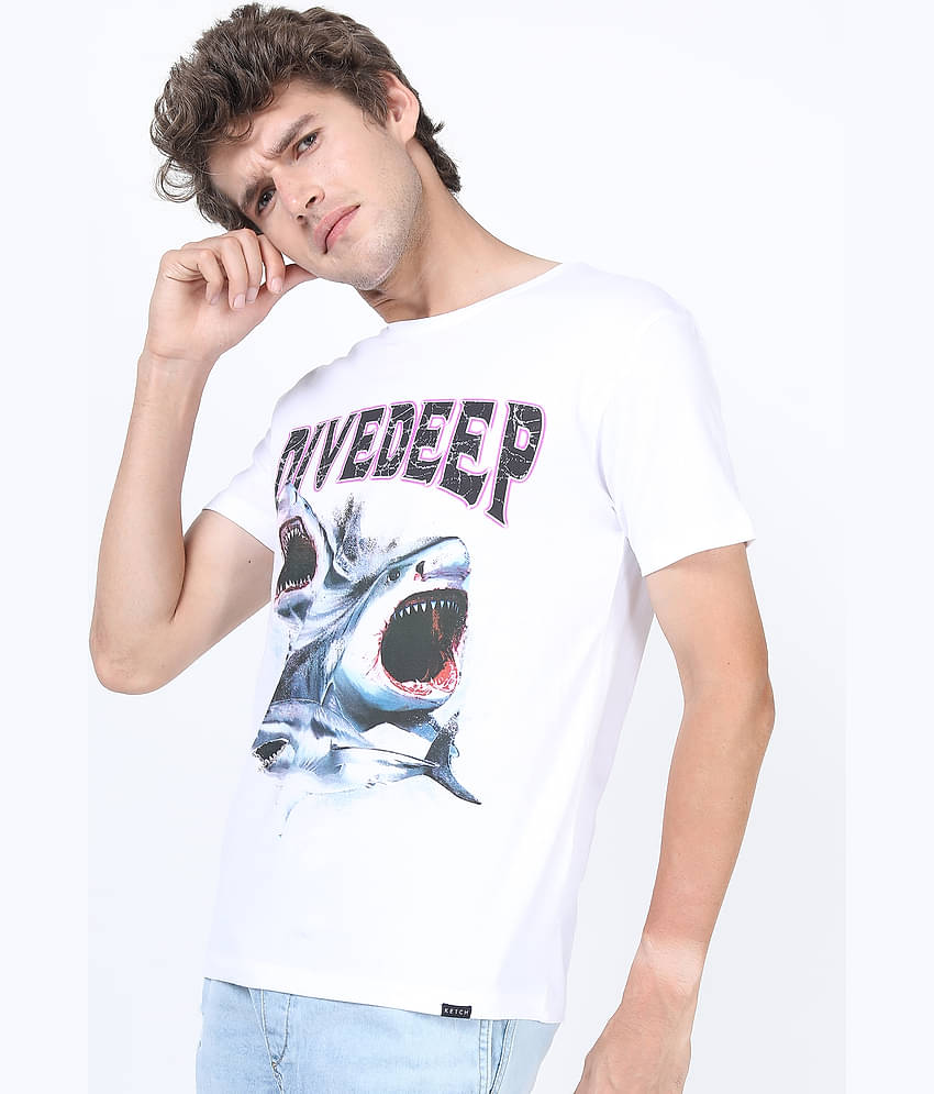 Ketch Pack of 1 100% Cotton Slim Fit Men's T-Shirt ( White )