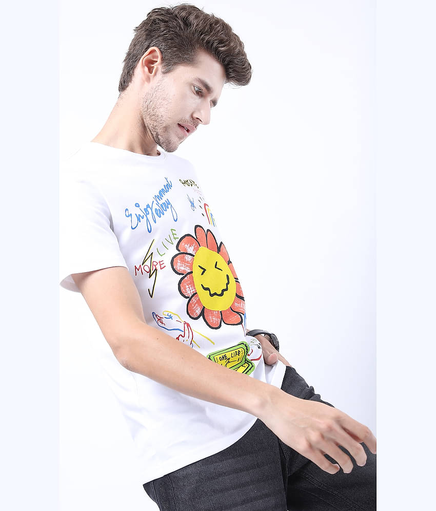 Ketch Pack of 1 100% Cotton Slim Fit Men's T-Shirt ( White )