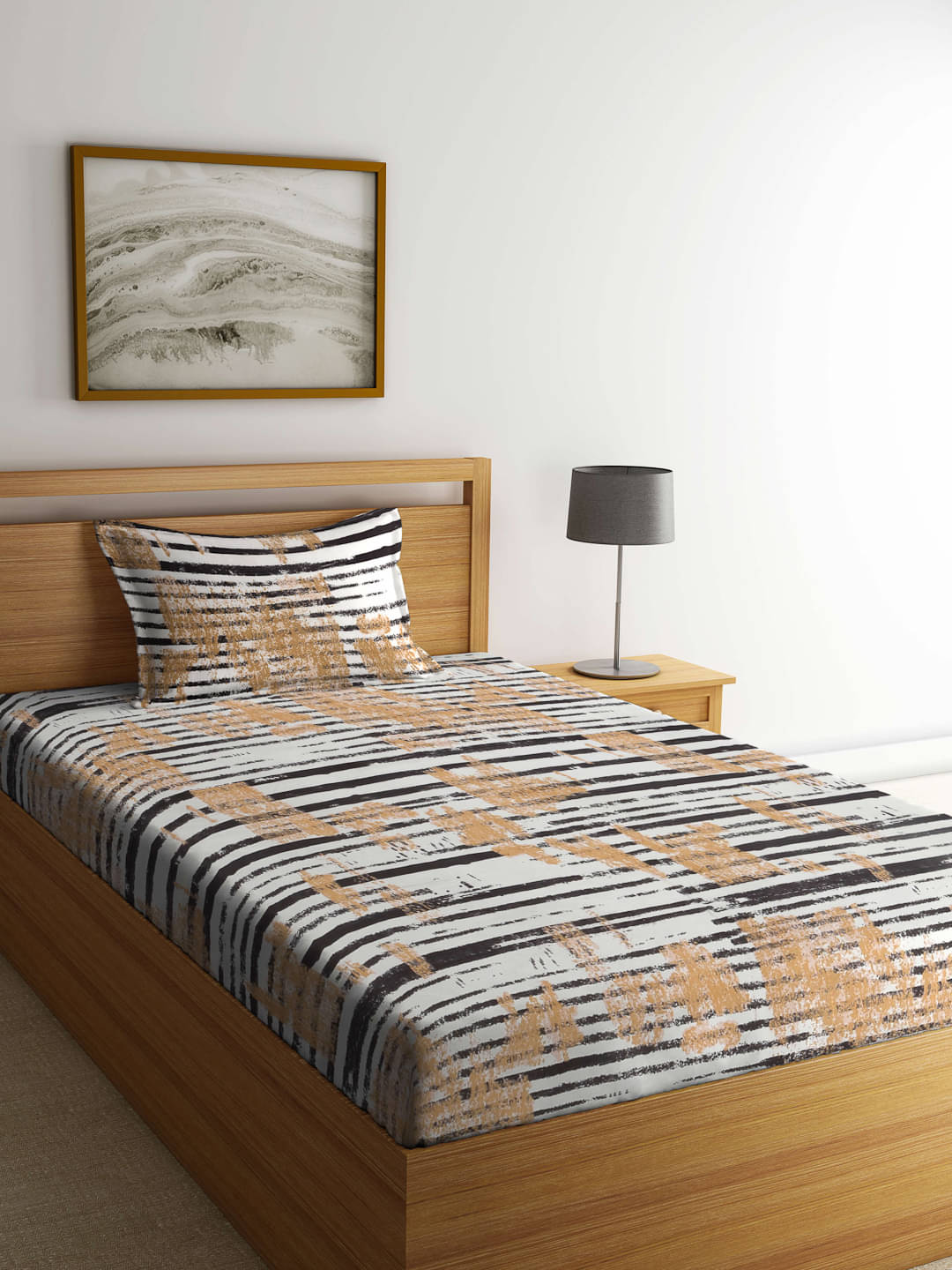     			Klotthe Poly Cotton Horizontal Striped 1 Single Bedsheet with 1 Pillow Cover - Multicolor