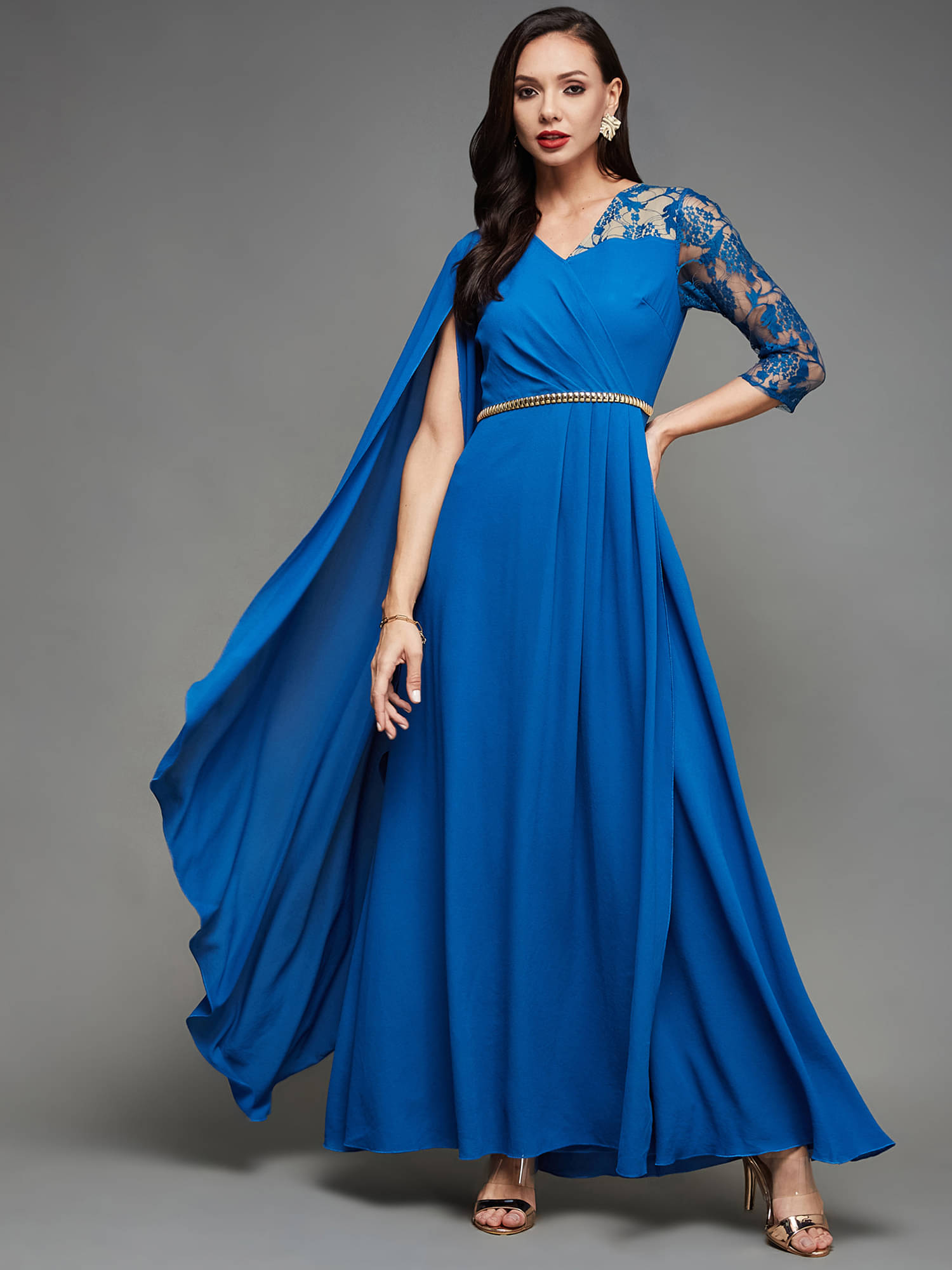 Miss Chase Women Georgette Solid Gown ( Blue ) Miss Chase Women Georgette Solid Gown ( Blue )