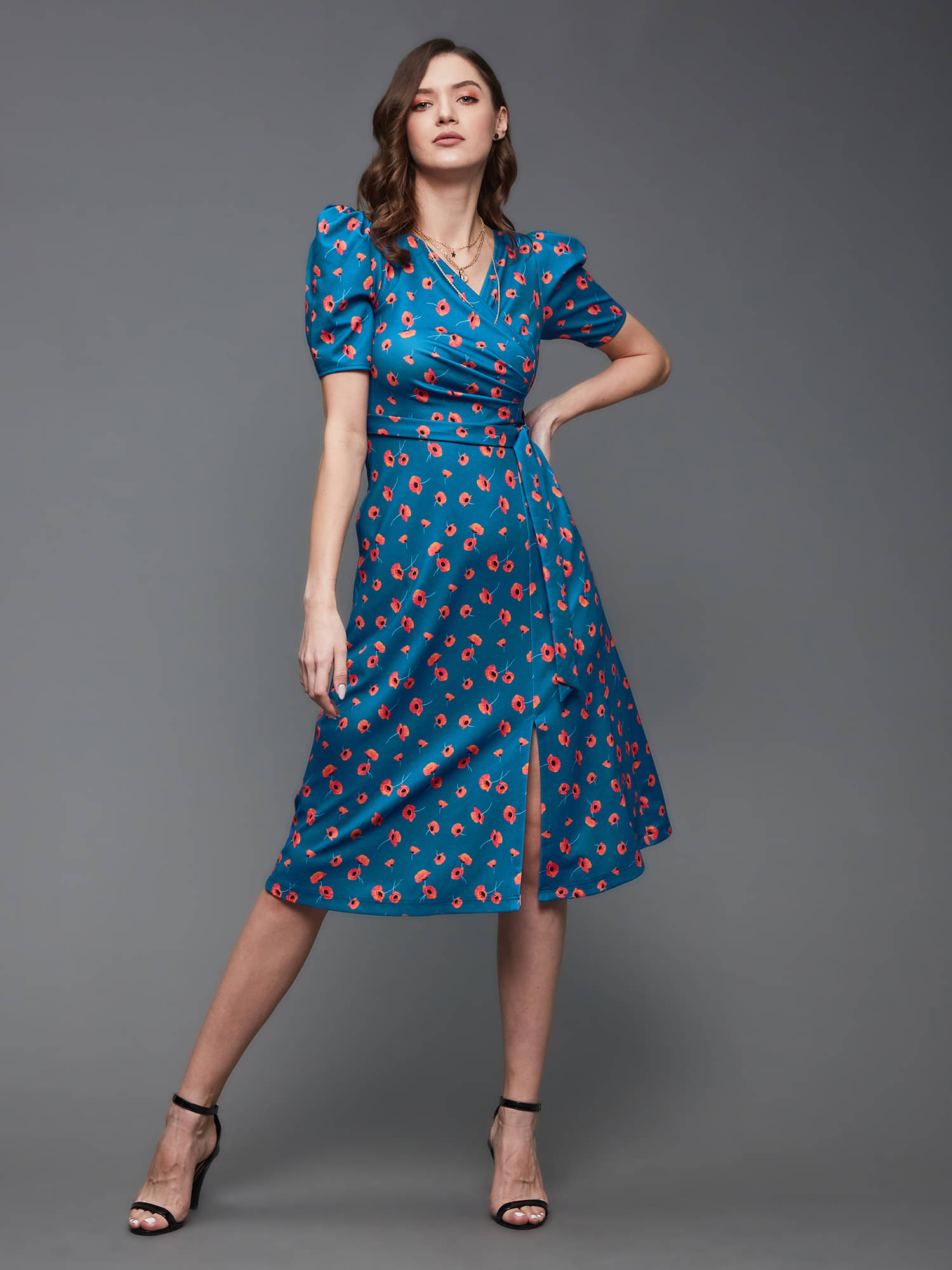 Miss Chase Women Polyester Printed Wrap Dress ( Multicolor ) Miss Chase Women Polyester Printed Wrap Dress ( Multicolor )