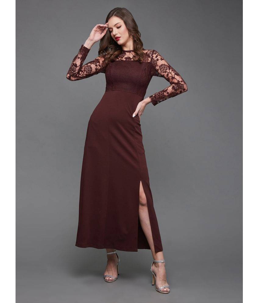 Miss Chase Women Polyester Solid Side Slit Dress ( Wine ) Miss Chase Women Polyester Solid Side Slit Dress ( Wine )
