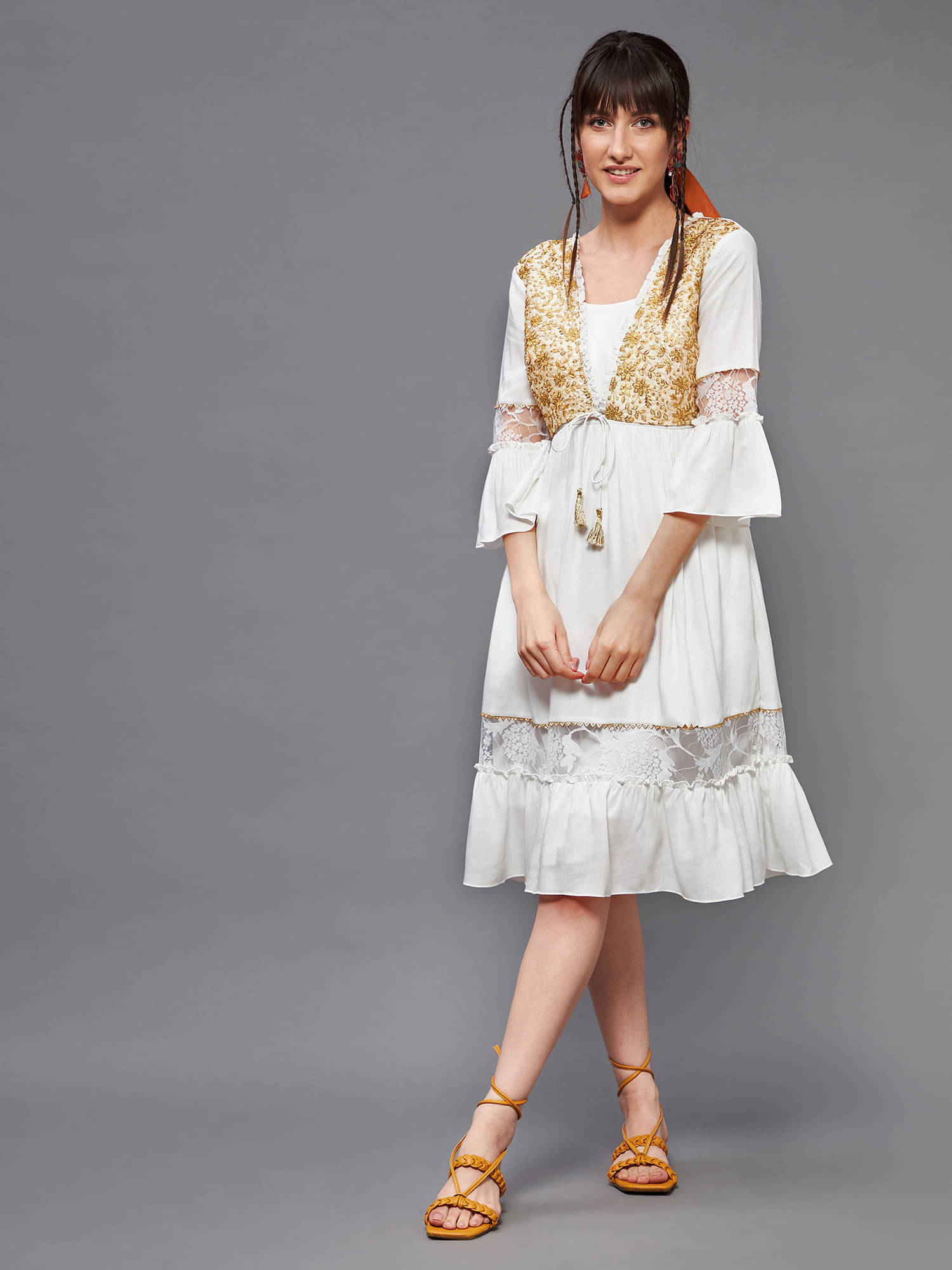 Miss Chase Women Rayon Printed Fit & Flare Dress ( Off White ) Miss Chase Women Rayon Printed Fit & Flare Dress ( Off White )