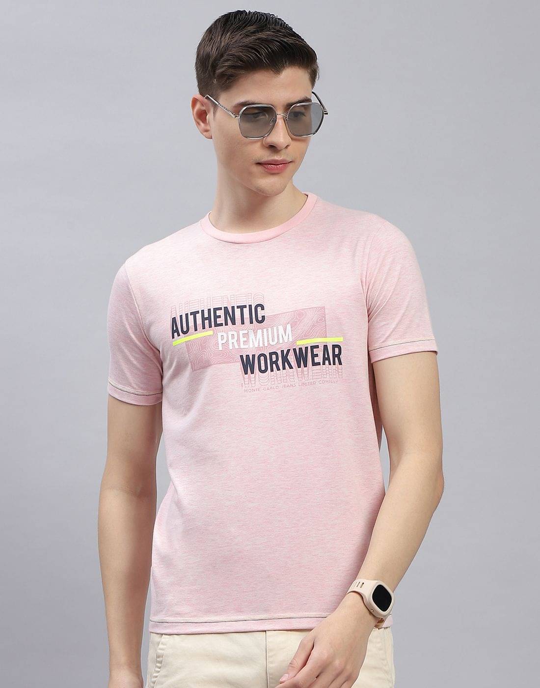 Monte Carlo Pack of 1 Cotton Blend Regular Fit Men's T-Shirt ( Pink ) Monte Carlo Pack of 1 Cotton Blend Regular Fit Men's T-Shirt ( Pink )