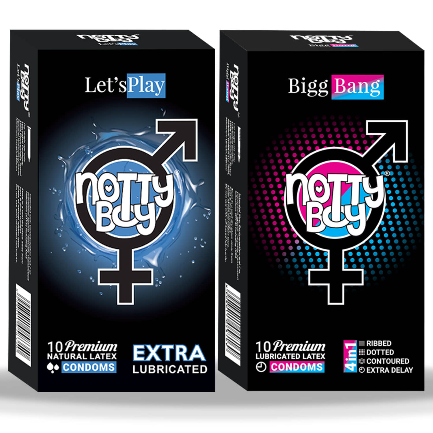 NottyBoy 3-In-One Ribbed Dotted Contoured Extra Delay and Extra Lubricated Condoms - 20 Units