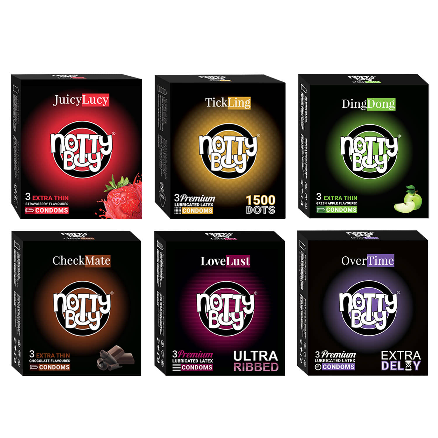 NottyBoy Extra Save Pack Strawberry & Chocolate Flavoured, Ultra Thin, 1500 Dots, Ultra Ribbed, Extra Time Condoms- 18 Units