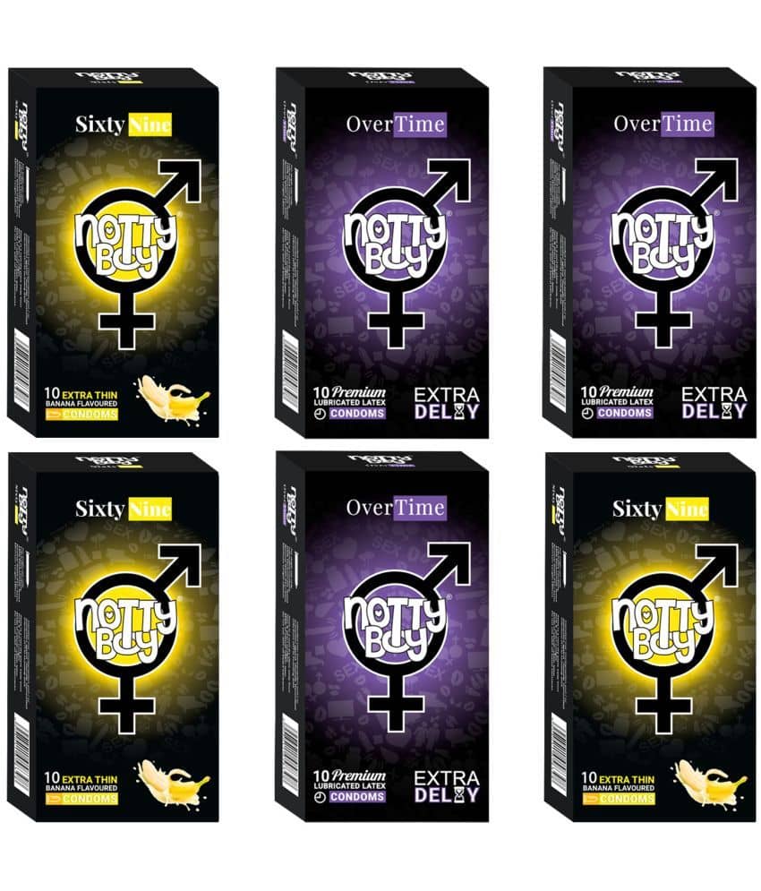 NottyBoy Extra Time and Banana Flavour, Ultra Thin Combo Pack Condoms For Men - 60 Units