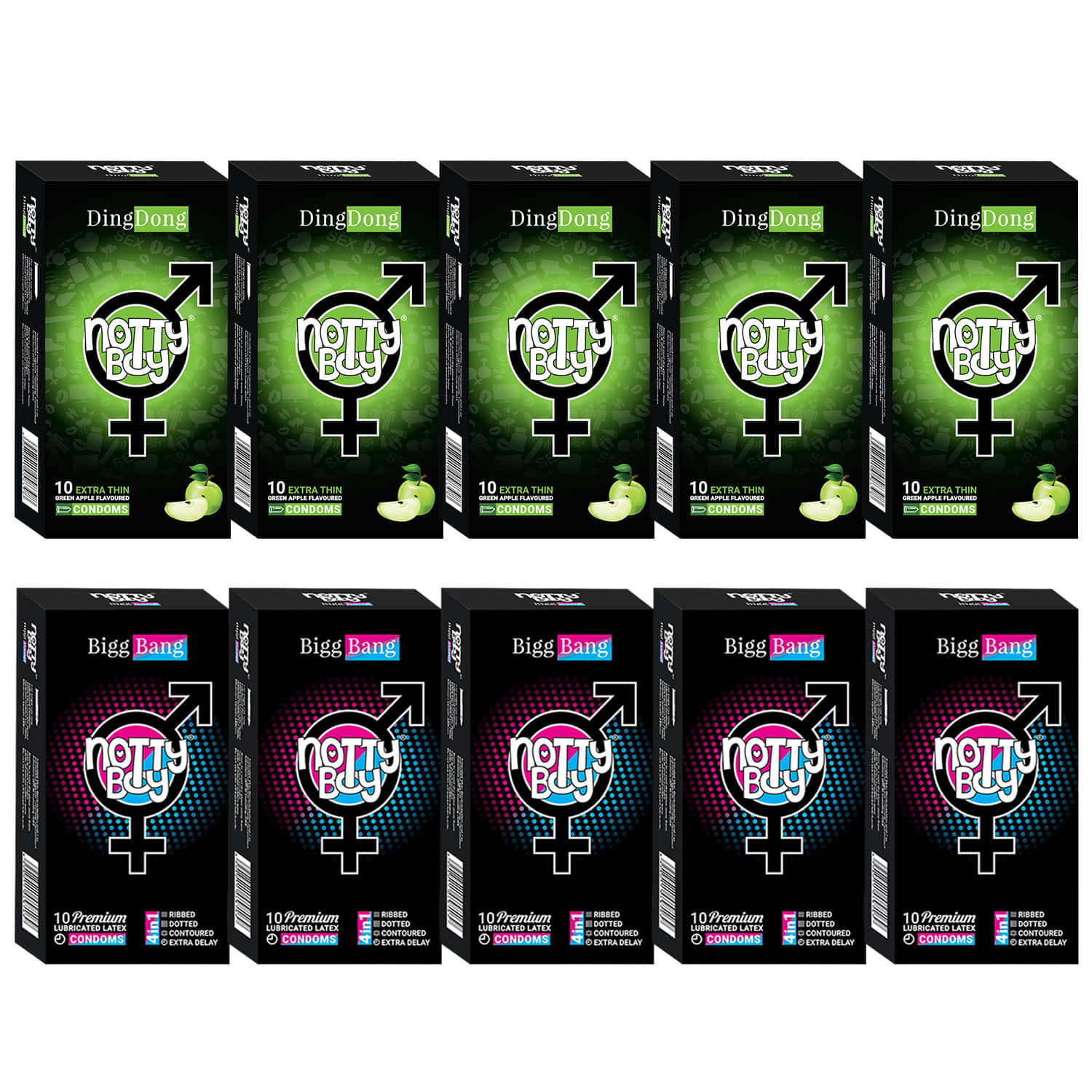 NottyBoy Fruit Flavoured and Ribs Dots Contour Over Time Condoms - Pack of 100