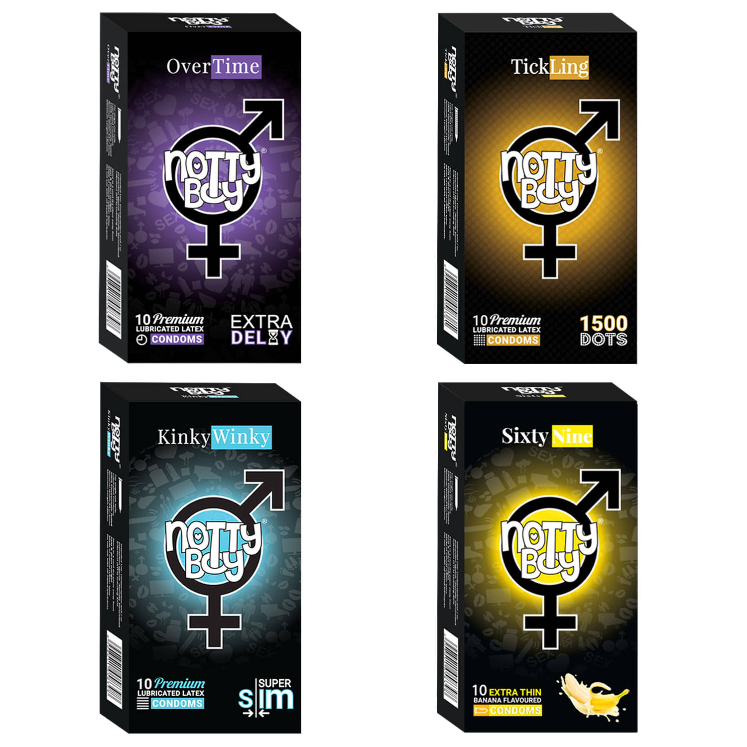 NottyBoy Mixed Combo OverTime Extra Slim Dotted and Banana Flavoured Condoms - 40 Unit NottyBoy Mixed Combo OverTime Extra Slim Dotted and Banana Flavoured Condoms - 40 Unit