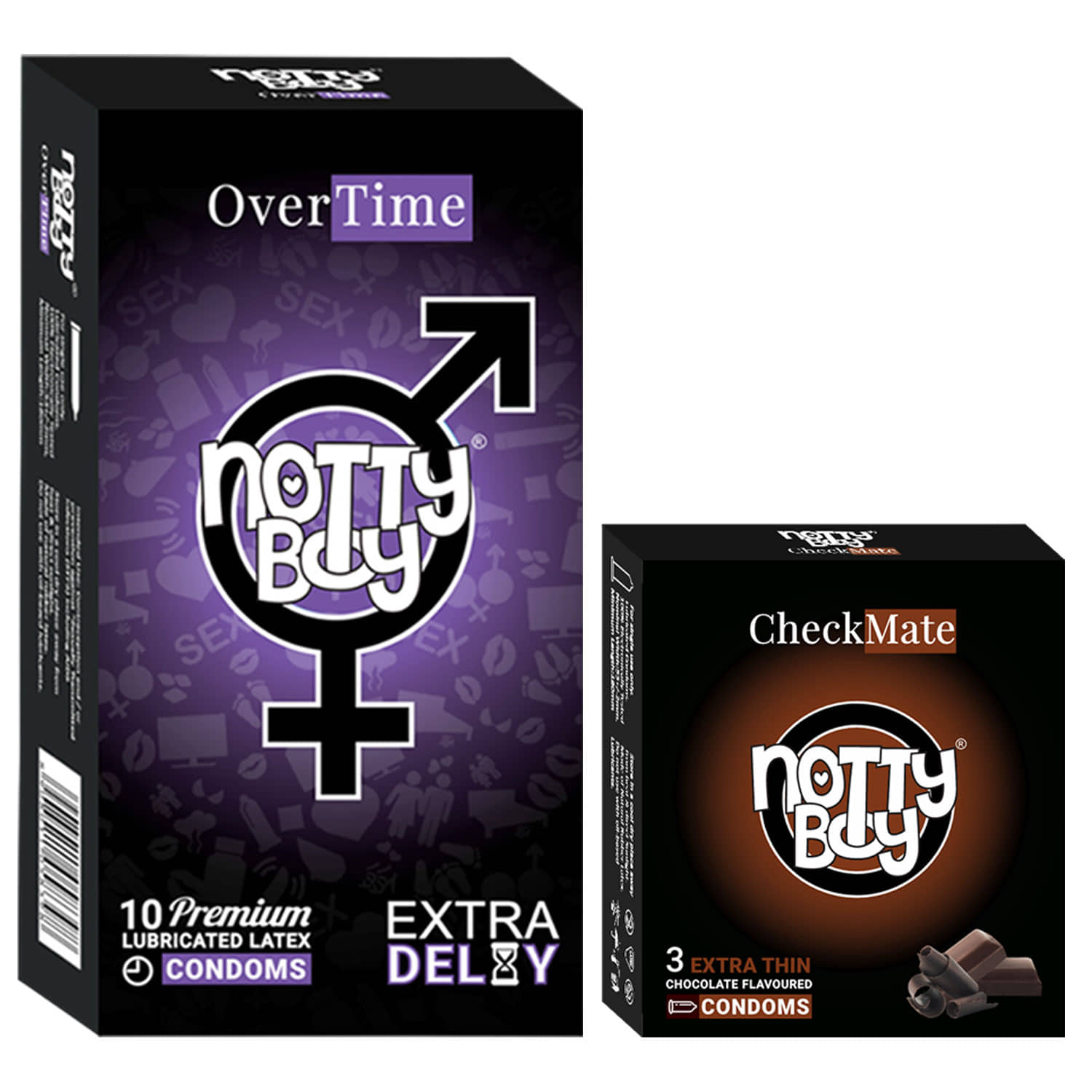 NottyBoy Over Time Long Last and Chocolate Flavoured Condoms - (Set of 2, 13 Pieces)
