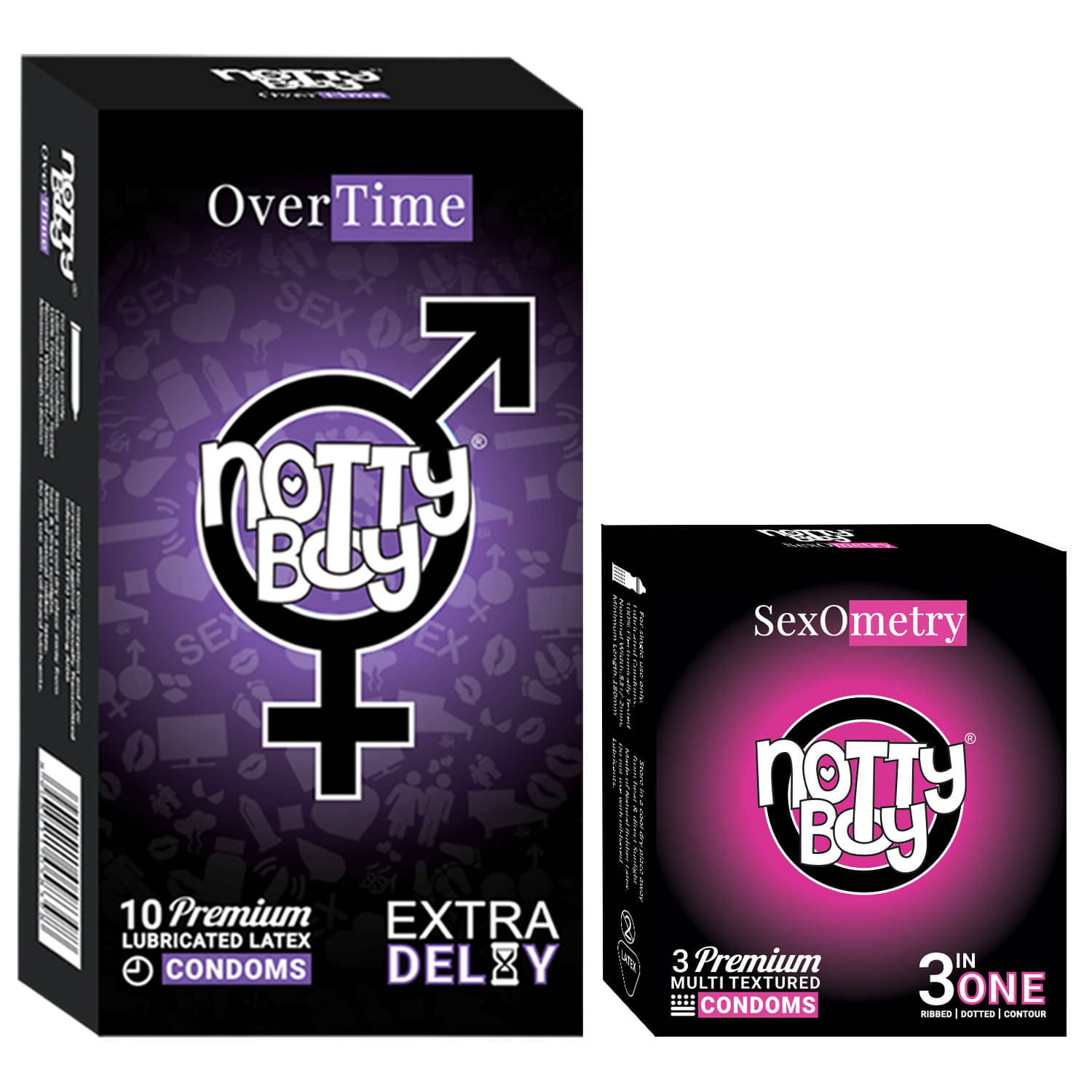     			NottyBoy Ribbed Dotted Contoured and Extra Delay Long Lasting Condoms - (Set of 2, 13 Pieces)