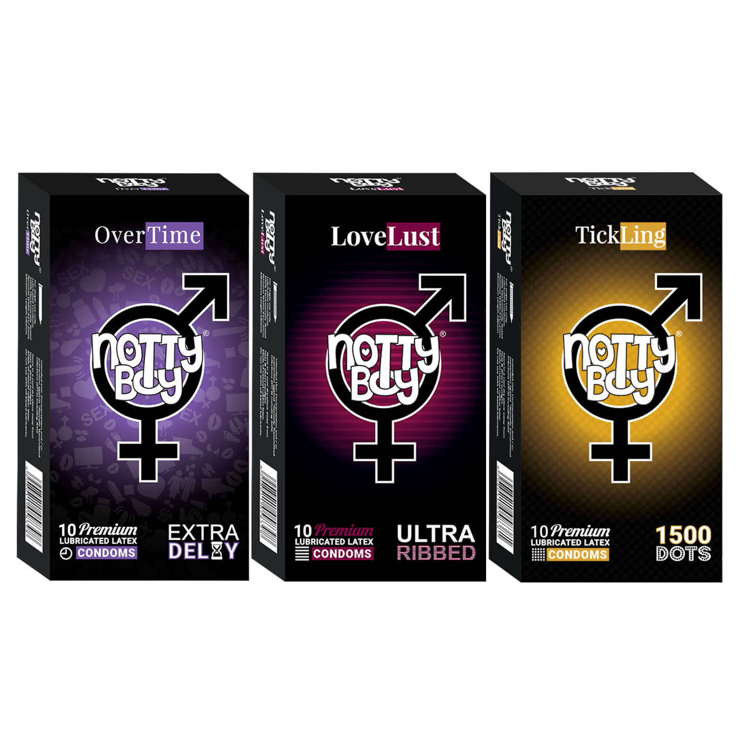 NottyBoy Variety Combo Condom Ultra Ribbed, 1500 Dots, Extra Delay - 30 Pieces