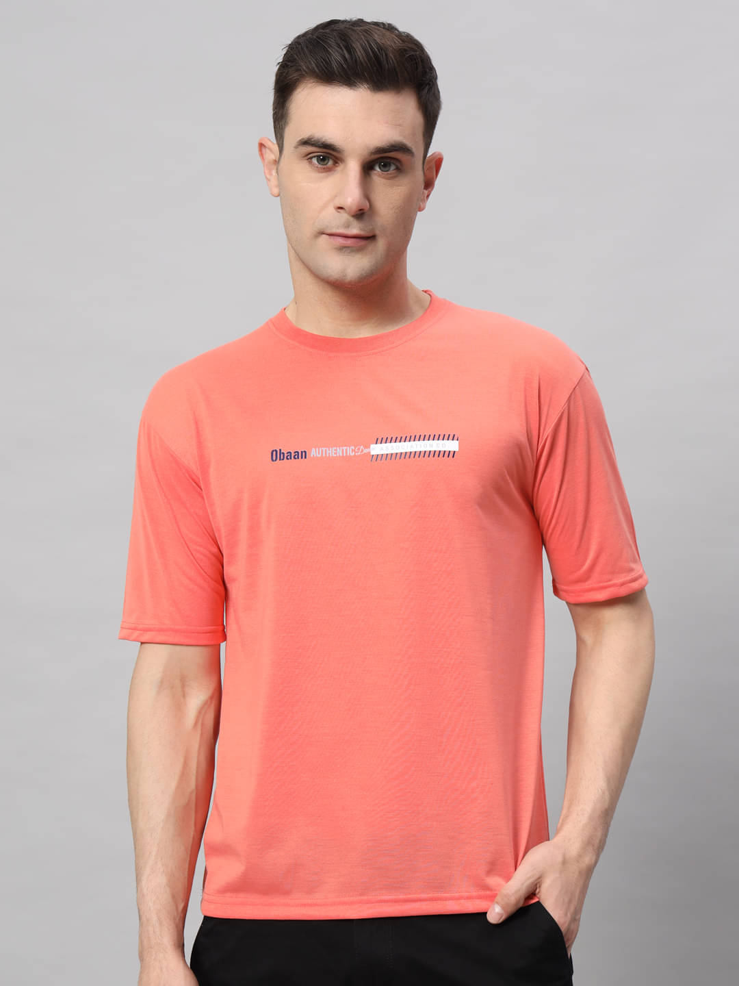     			OBAAN Pack of 1 Cotton Blend Regular Fit Men's T-Shirt ( Peach )