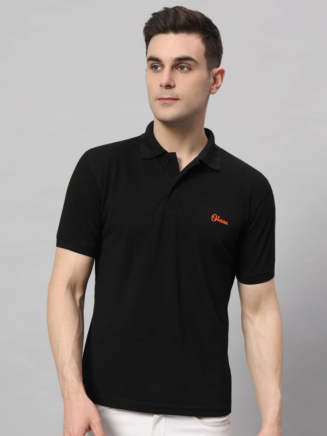 OBAAN Pack of 1 Cotton Blend Regular Fit Solid Half Sleeves Men's Polo T Shirt ( Black ) OBAAN Pack of 1 Cotton Blend Regular Fit Solid Half Sleeves Men's Polo T Shirt ( Black )