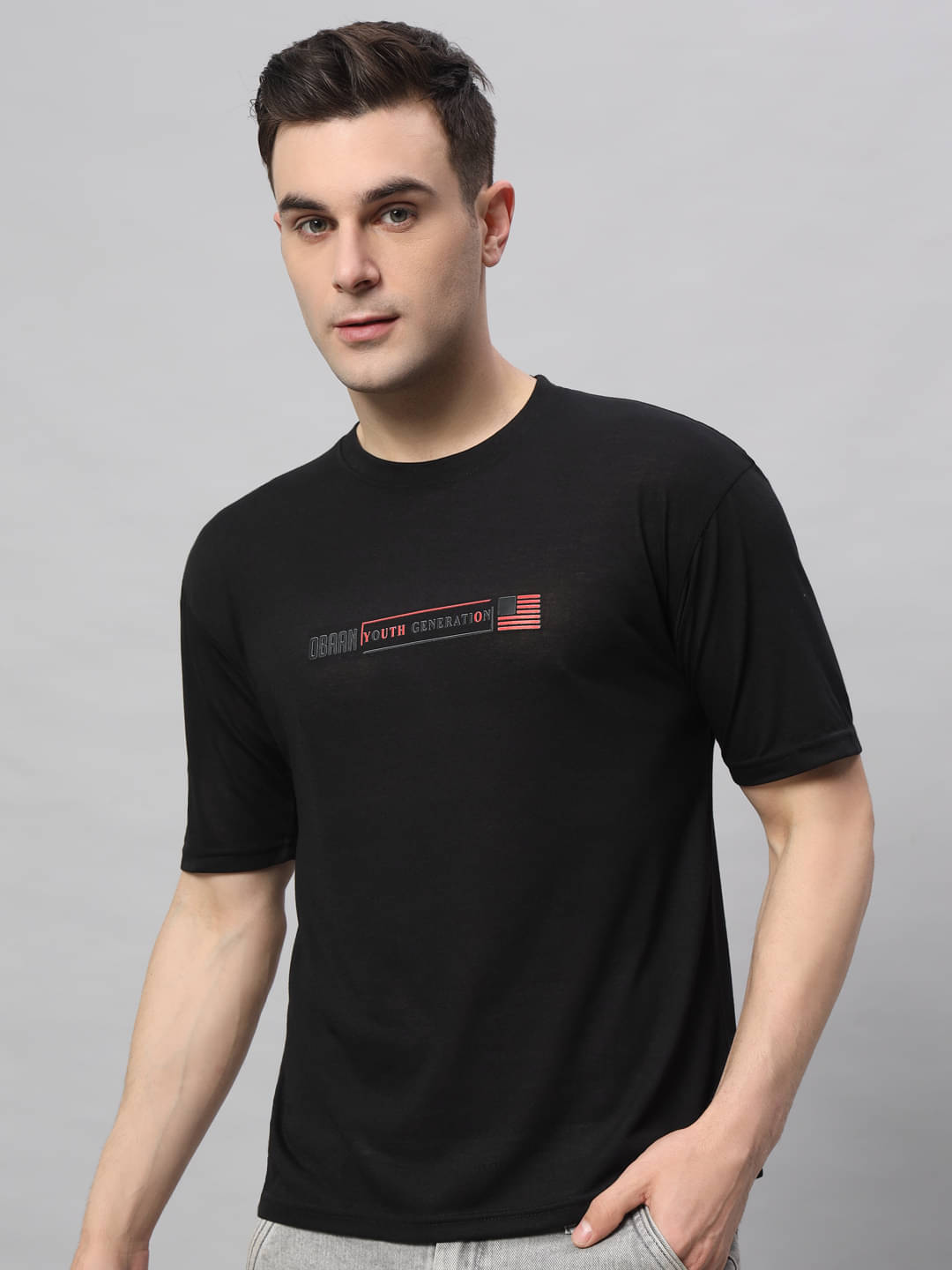 OBAAN Pack of 1 Cotton Blend Regular Fit Men's T-Shirt ( Black ) OBAAN Pack of 1 Cotton Blend Regular Fit Men's T-Shirt ( Black )
