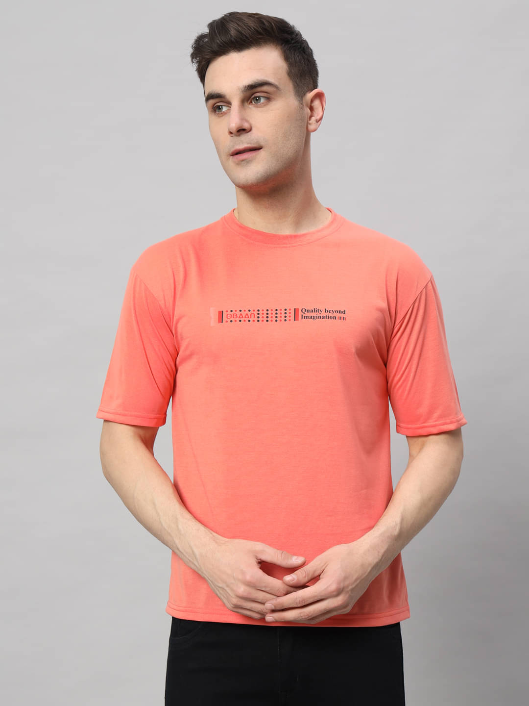 OBAAN Pack of 1 Cotton Blend Regular Fit Men's T-Shirt ( Peach ) OBAAN Pack of 1 Cotton Blend Regular Fit Men's T-Shirt ( Peach )
