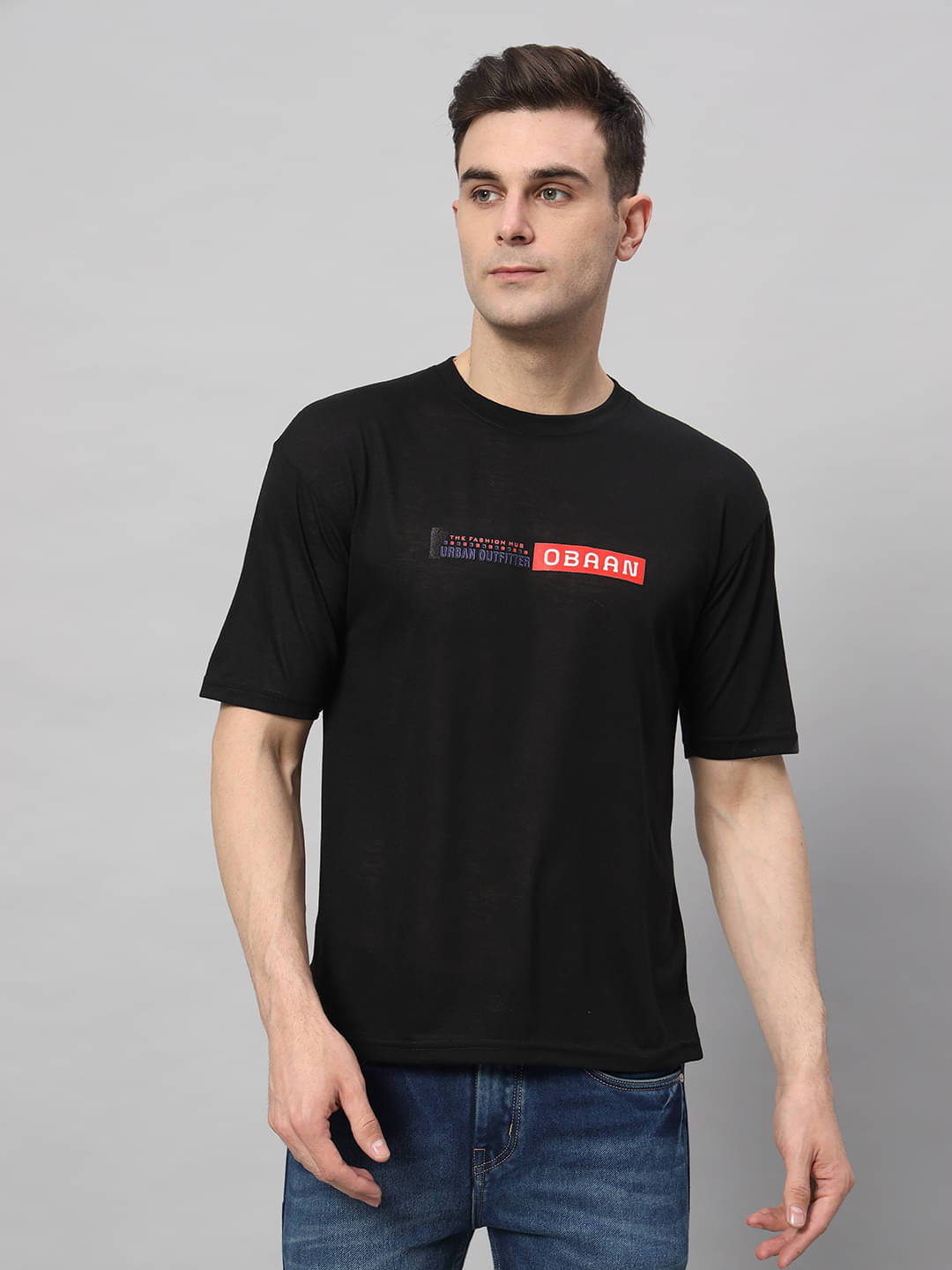     			OBAAN Pack of 1 Cotton Blend Regular Fit Men's T-Shirt ( Black )