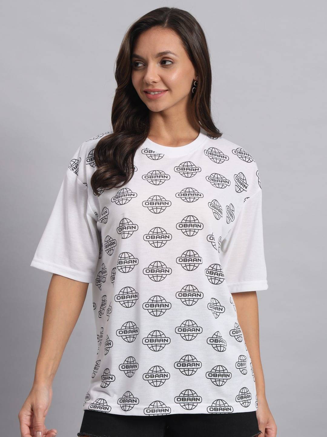 OBAAN Women Cotton Blend Printed Oversized Fit Round Neck T-Shirt ( White ) OBAAN Women Cotton Blend Printed Oversized Fit Round Neck T-Shirt ( White )
