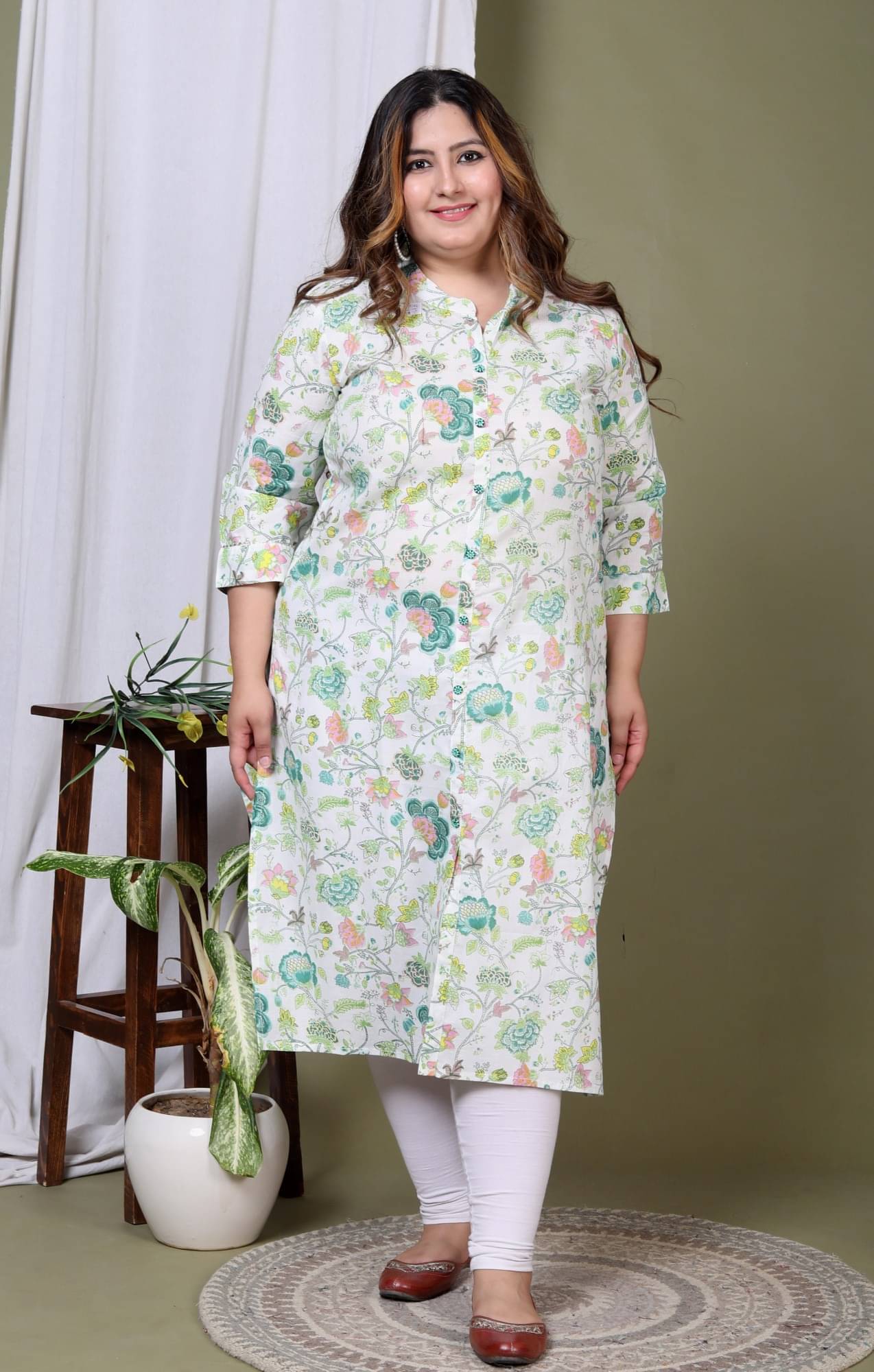     			Pacify Cotton Printed Front Slit Women's Kurti - White ( Pack of 1 )