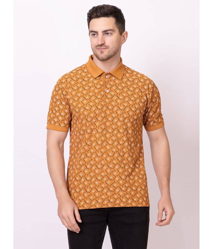 SEVEN DREAMS Pack of 1 Cotton Blend Regular Fit Printed Half Sleeves Men's Polo T Shirt ( Orange ) SEVEN DREAMS Pack of 1 Cotton Blend Regular Fit Printed Half Sleeves Men's Polo T Shirt ( Orange )
