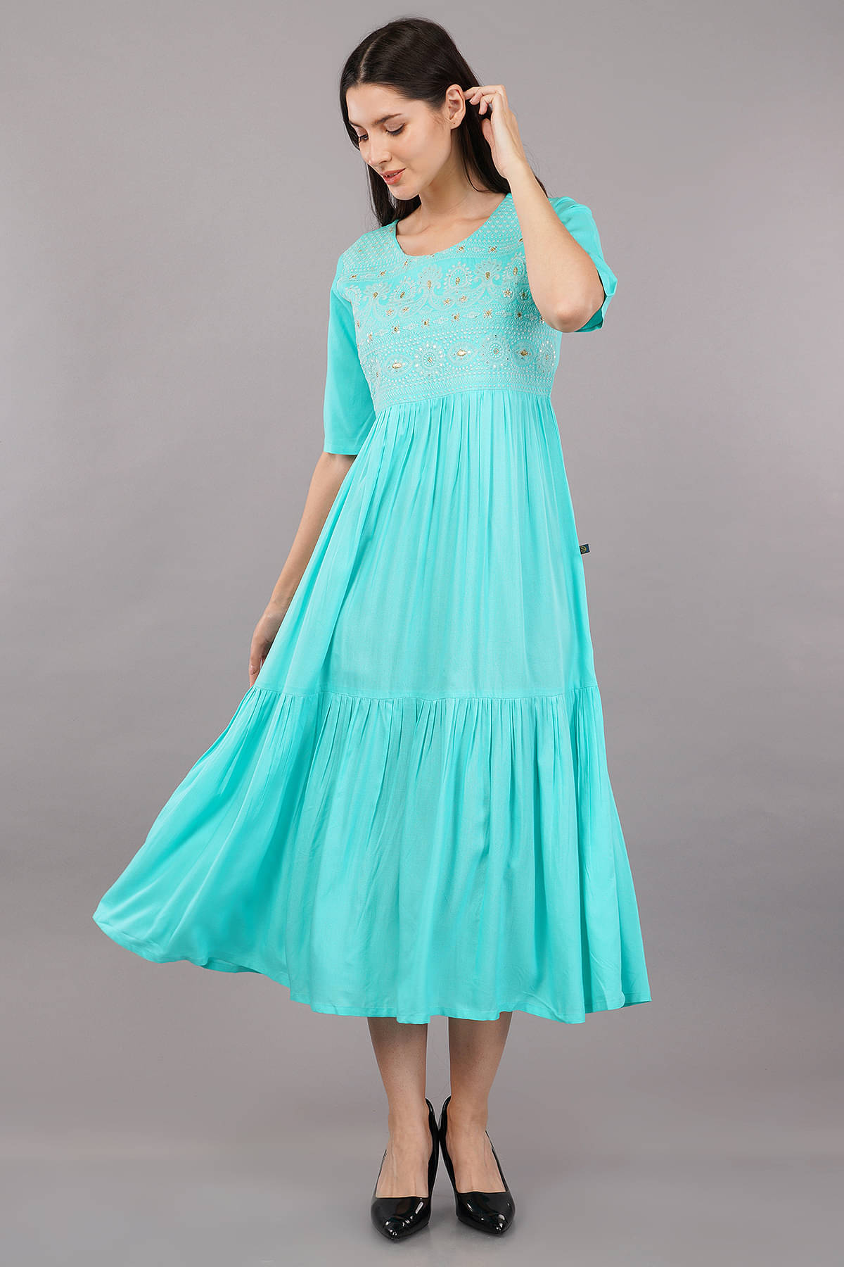     			Shruthi Viscose Embroidered A-line Women's Kurti - Sea Green ( Pack of 1 )