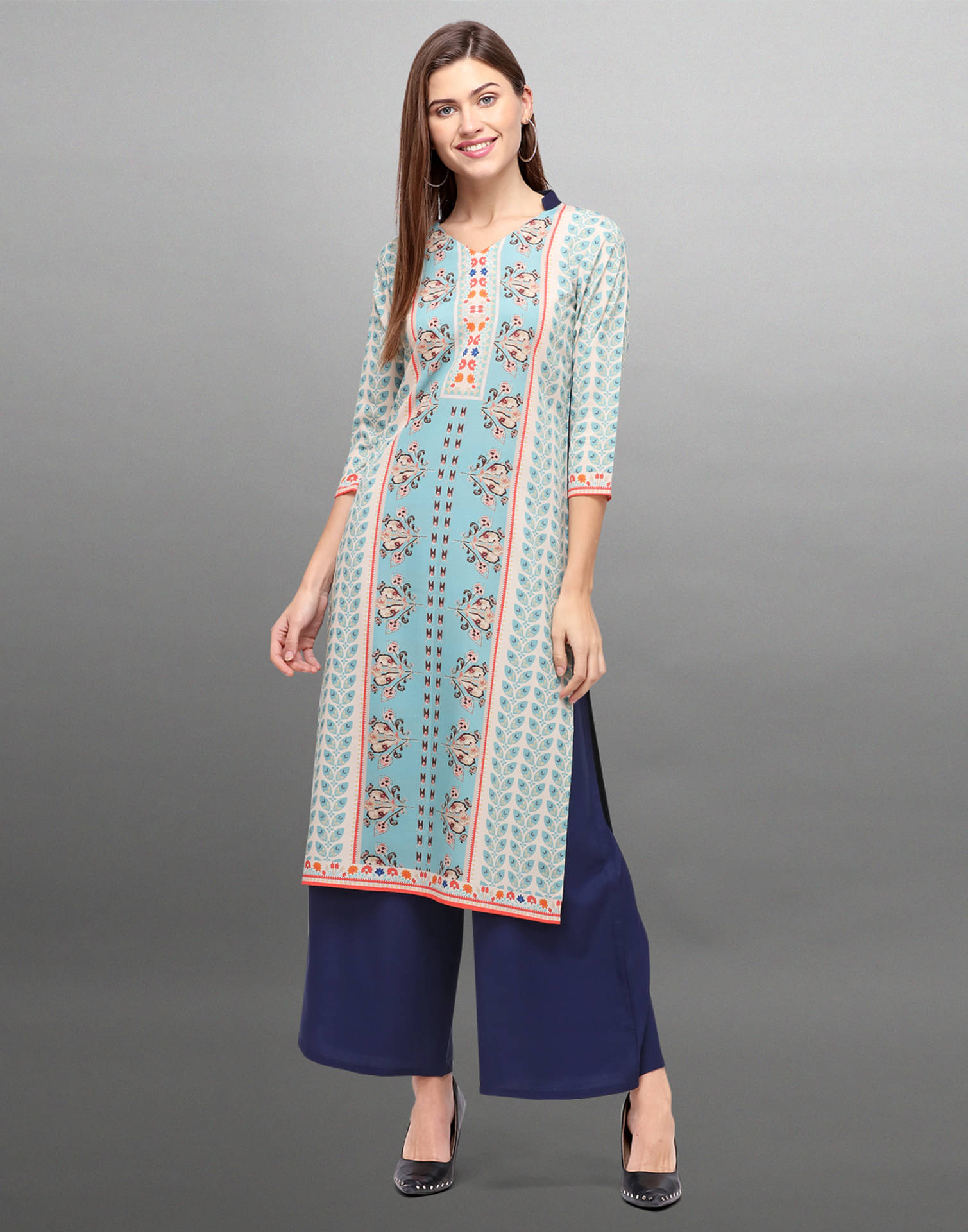 Skylee Crepe Printed A-line Women's Kurti - Navy ( Pack of 1 ) Skylee Crepe Printed A-line Women's Kurti - Navy ( Pack of 1 )