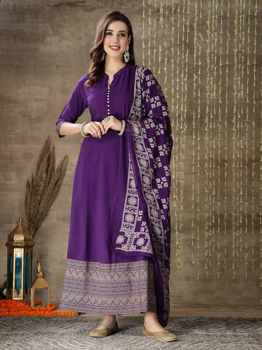 Stylum Rayon Printed Anarkali Women's Kurti with Dupatta - Purple ( Pack of 1 ) - Kurtis, Tunics | Buy online on ZillyBuy